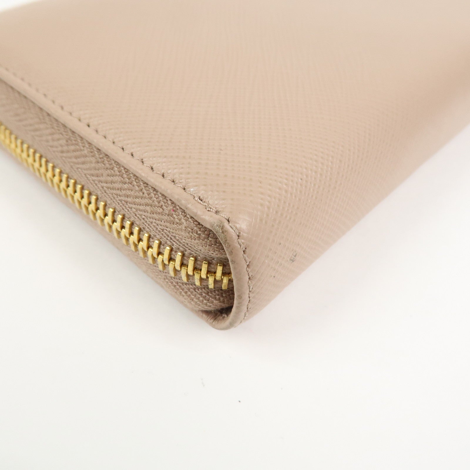 PRADA Logo Saffiano Leather Round Zippy Long Wallet Beige 1ML506