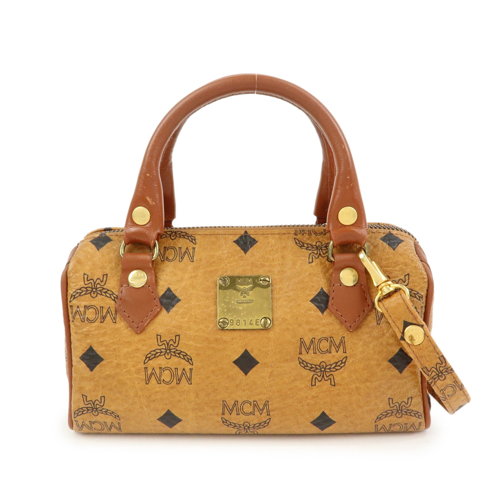 MCM Visetos PVC Leather 2Way Bag Hand Bag Shoulder Bag Brown