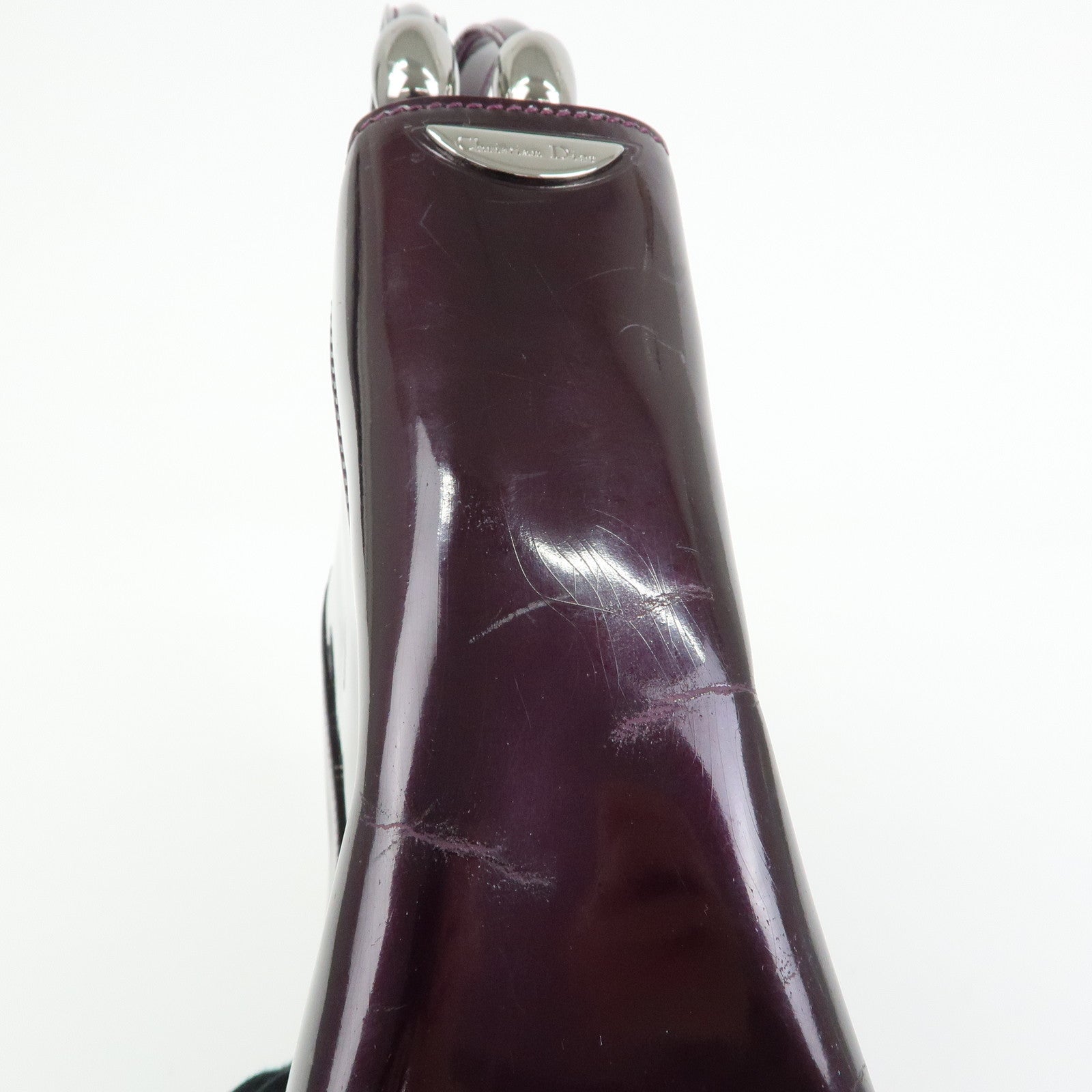 Christian Dior Maris Pearl Patent Leather Tote Bag Hand Bag Purple