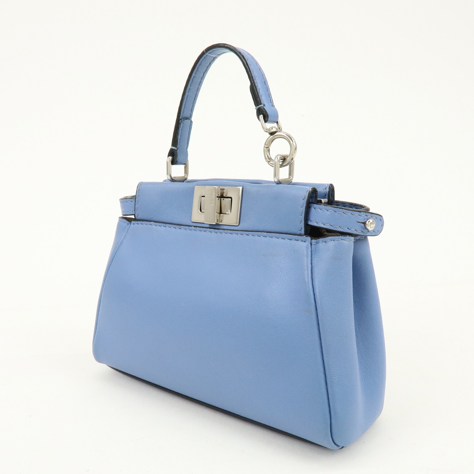 FENDI Micro Peekaboo Leather 2Way Bag Hand Shoulder Bag Blue 8M0355