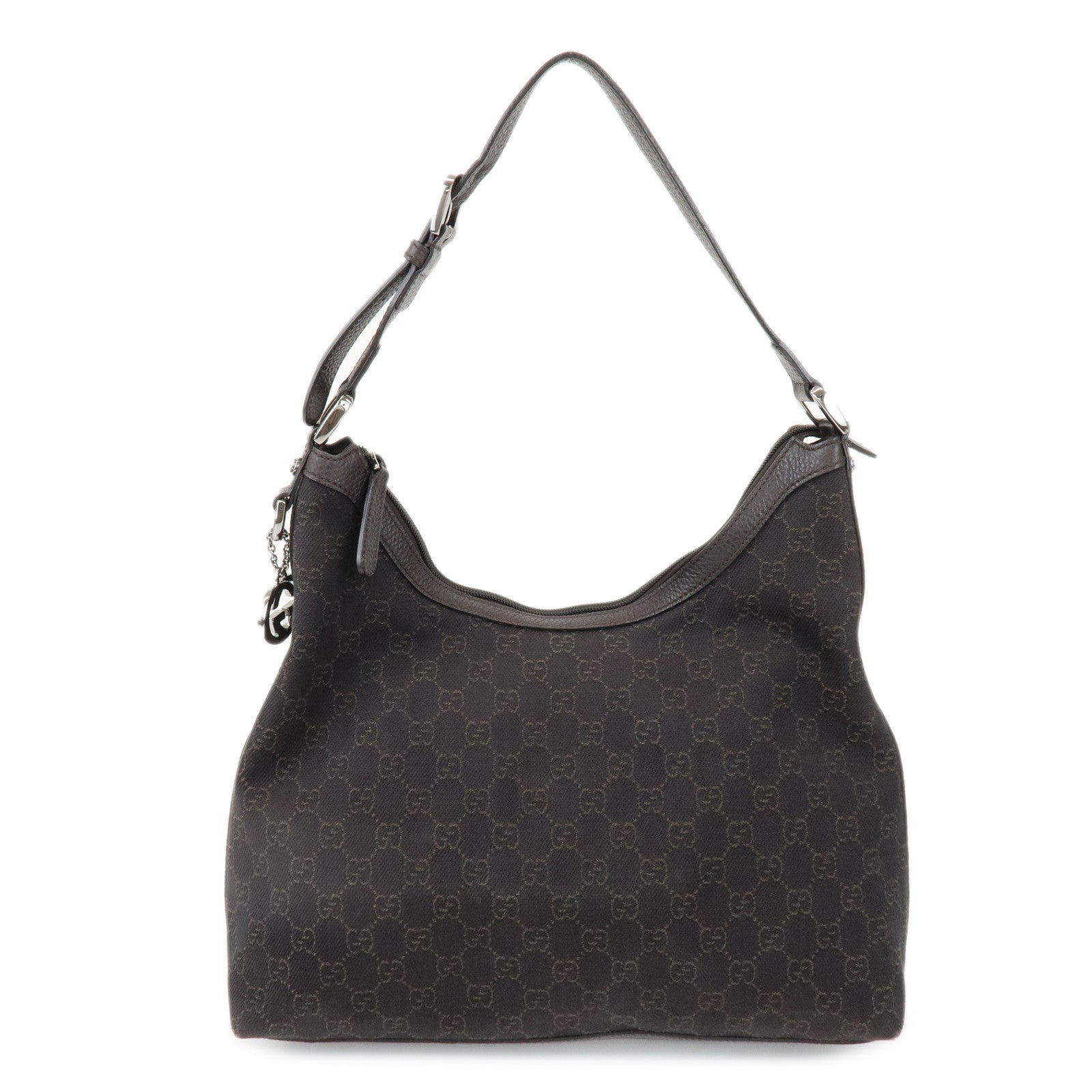 GUCCI Interlocking G Leather GG Denim Shoulder Bag Brown 339553