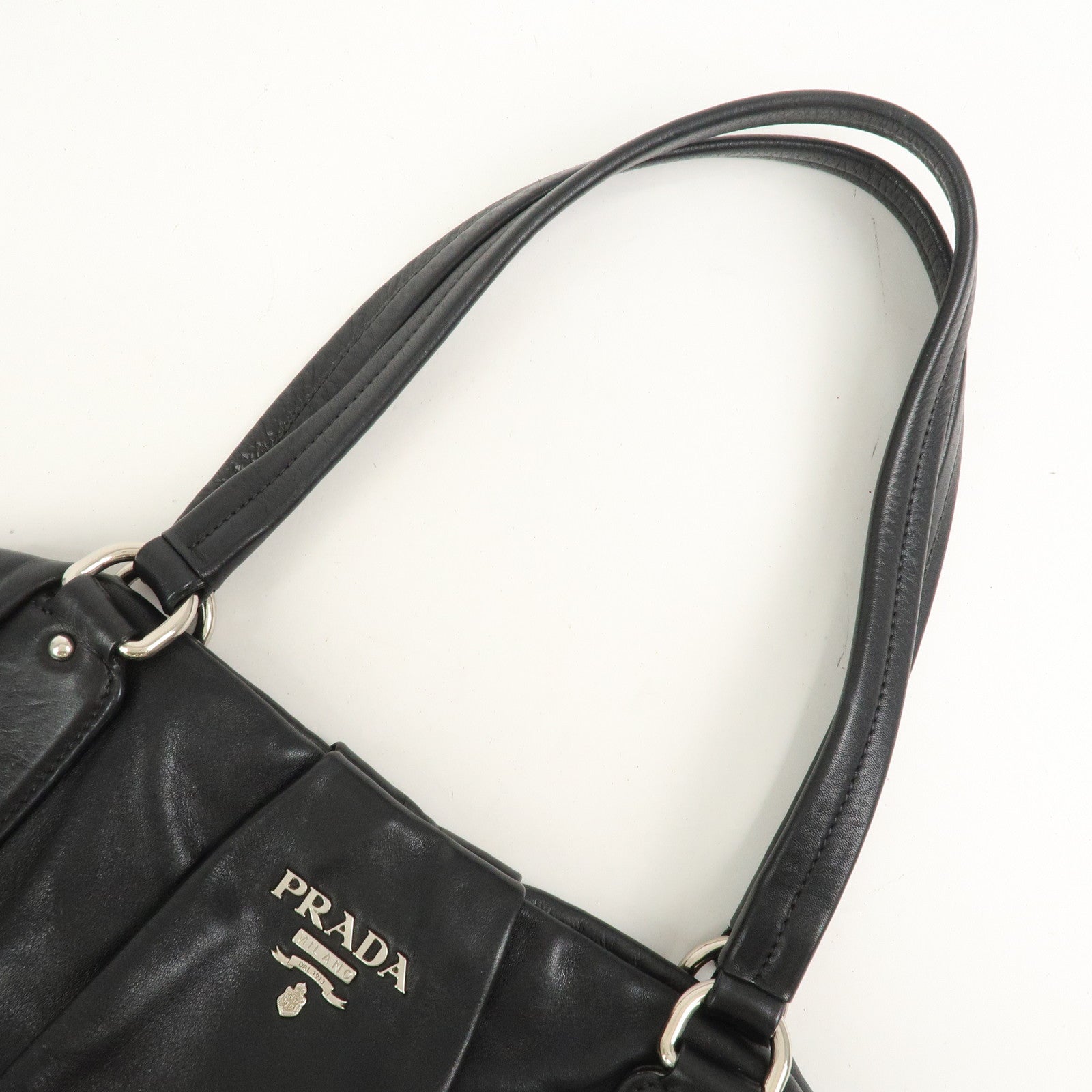 PRADA Logo Leather Shoulder Bag Hand Bag Black BR3974