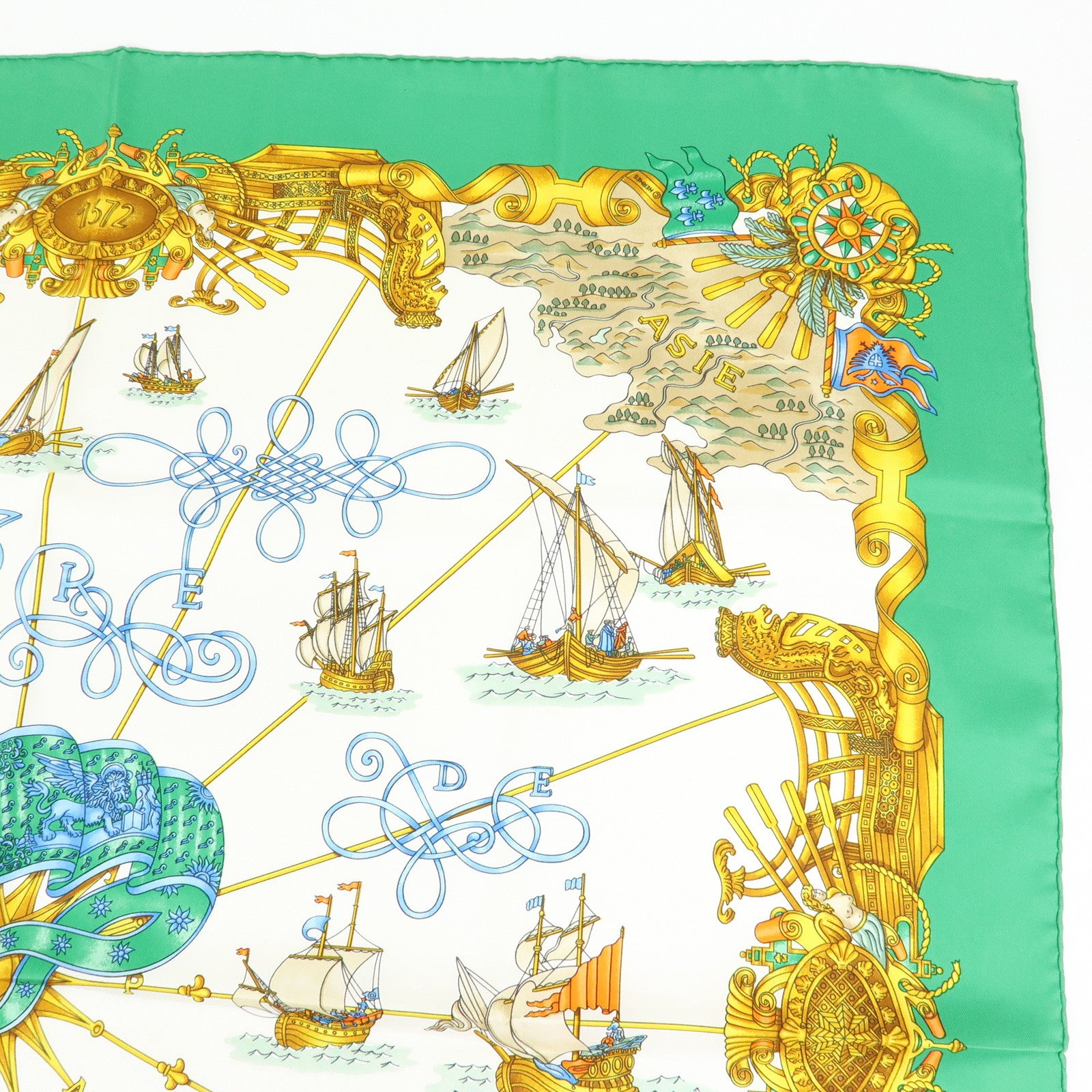 HERMES Carre 90 Silk 100% Scarf VOILES DE LUMIERE Gold Green