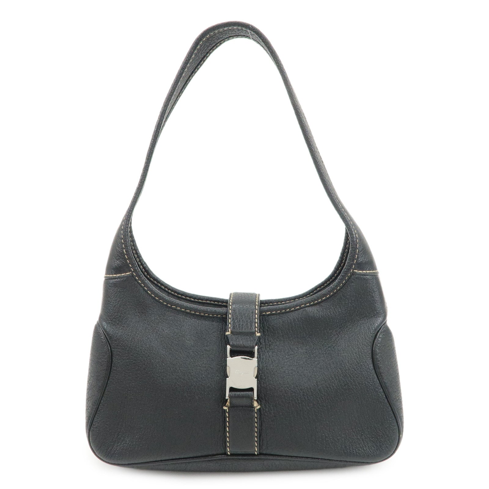 Ferragamo Logo Leather Shoulder Bag Hand Bag Black
