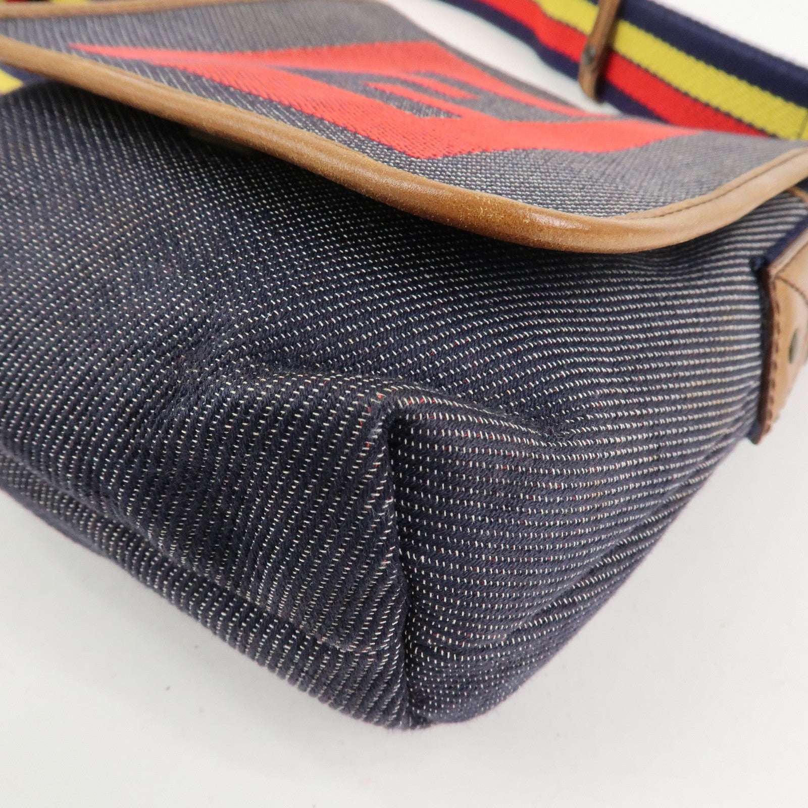 FENDI Zucca Canvas Leather Shoulder Bag Crossbody Bag Navy 7VA155