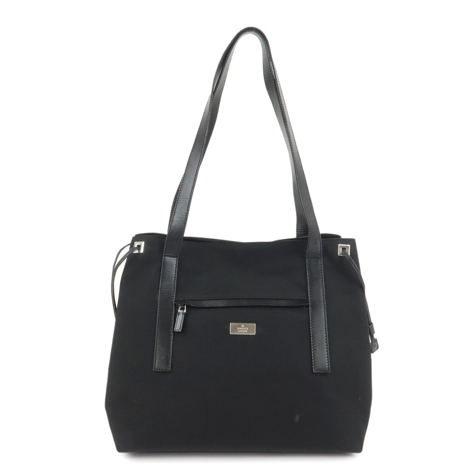 GUCCI Logo Nylon Leather Tote Bag Shoulder Bag Black 019・0493