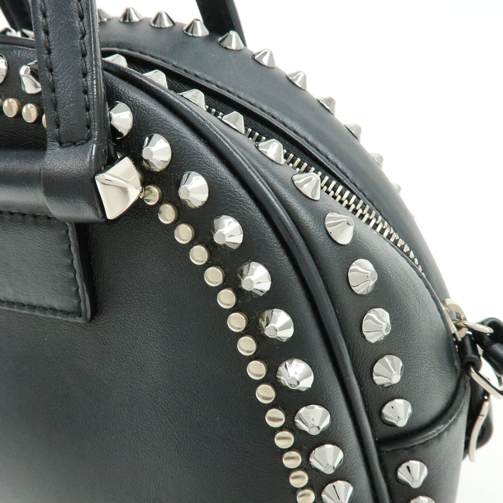 JIMMY CHOO Varenne Leather Bowling Bag Hand Bag Studs Black