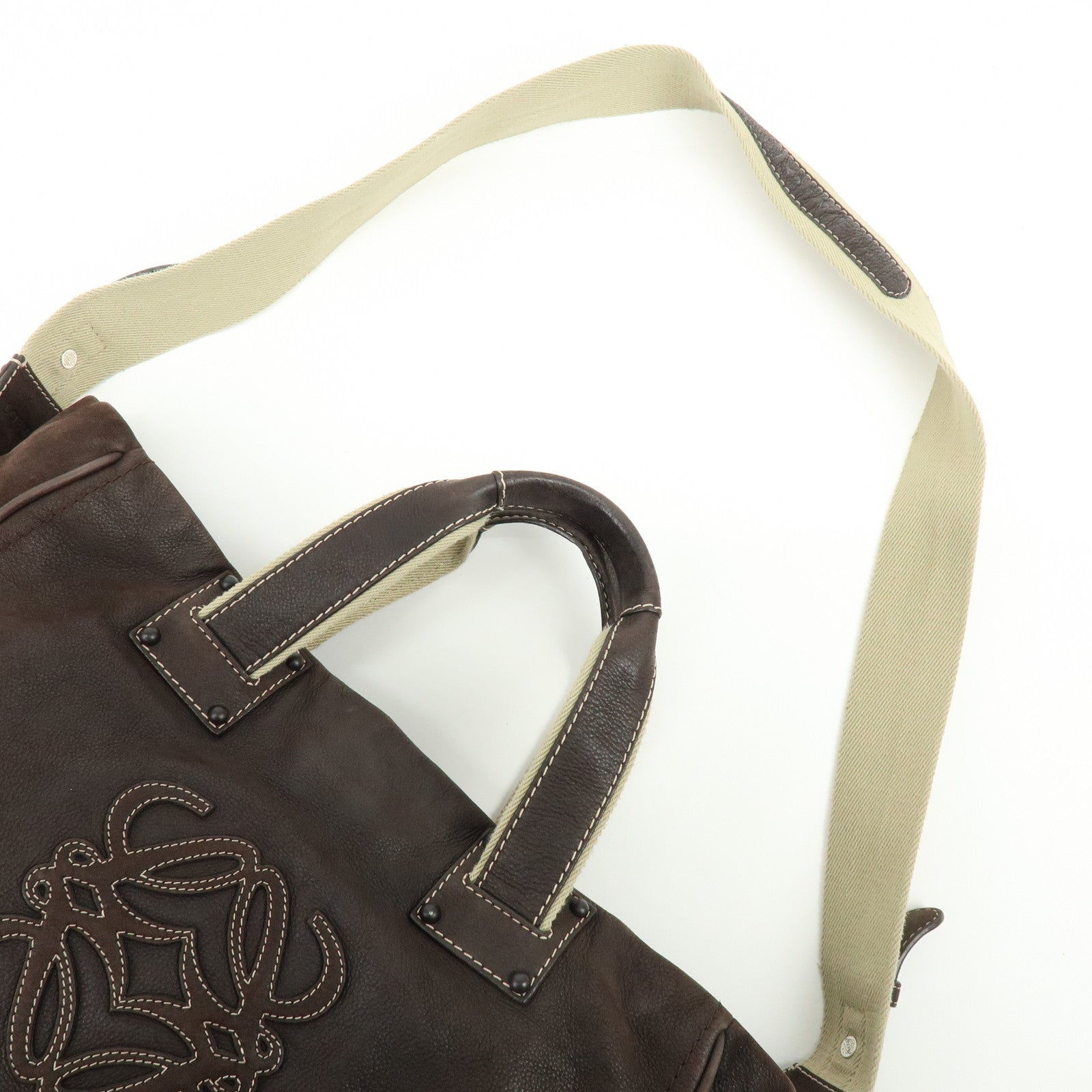 LOEWE Anagram Leather 2Way Bag Boston Bag Shoulder Bag Brown