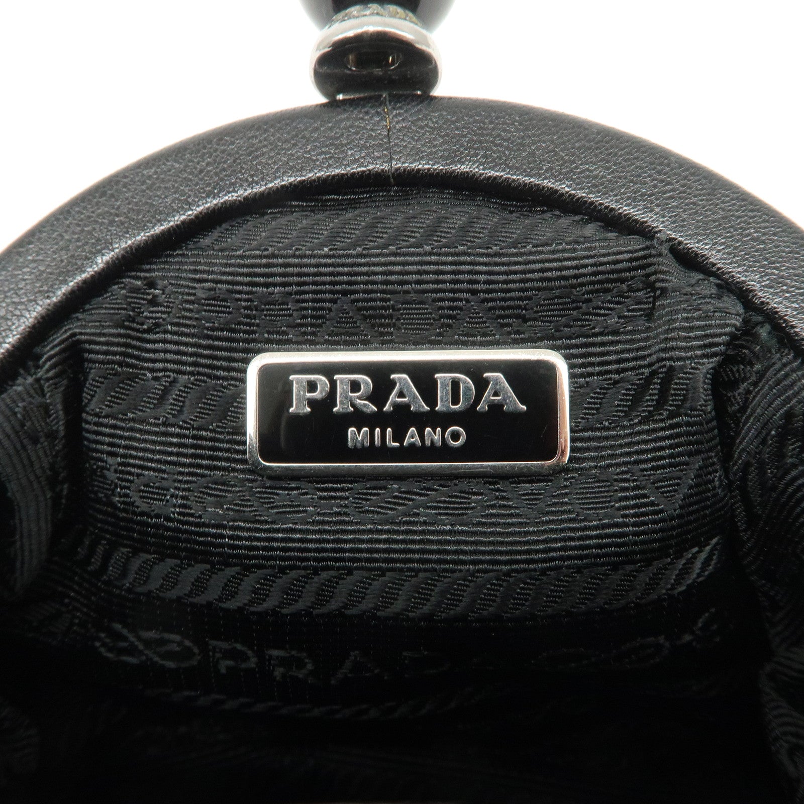 PRADA Logo Gathered Leather Pouch Compact Wallet Coin Case Black