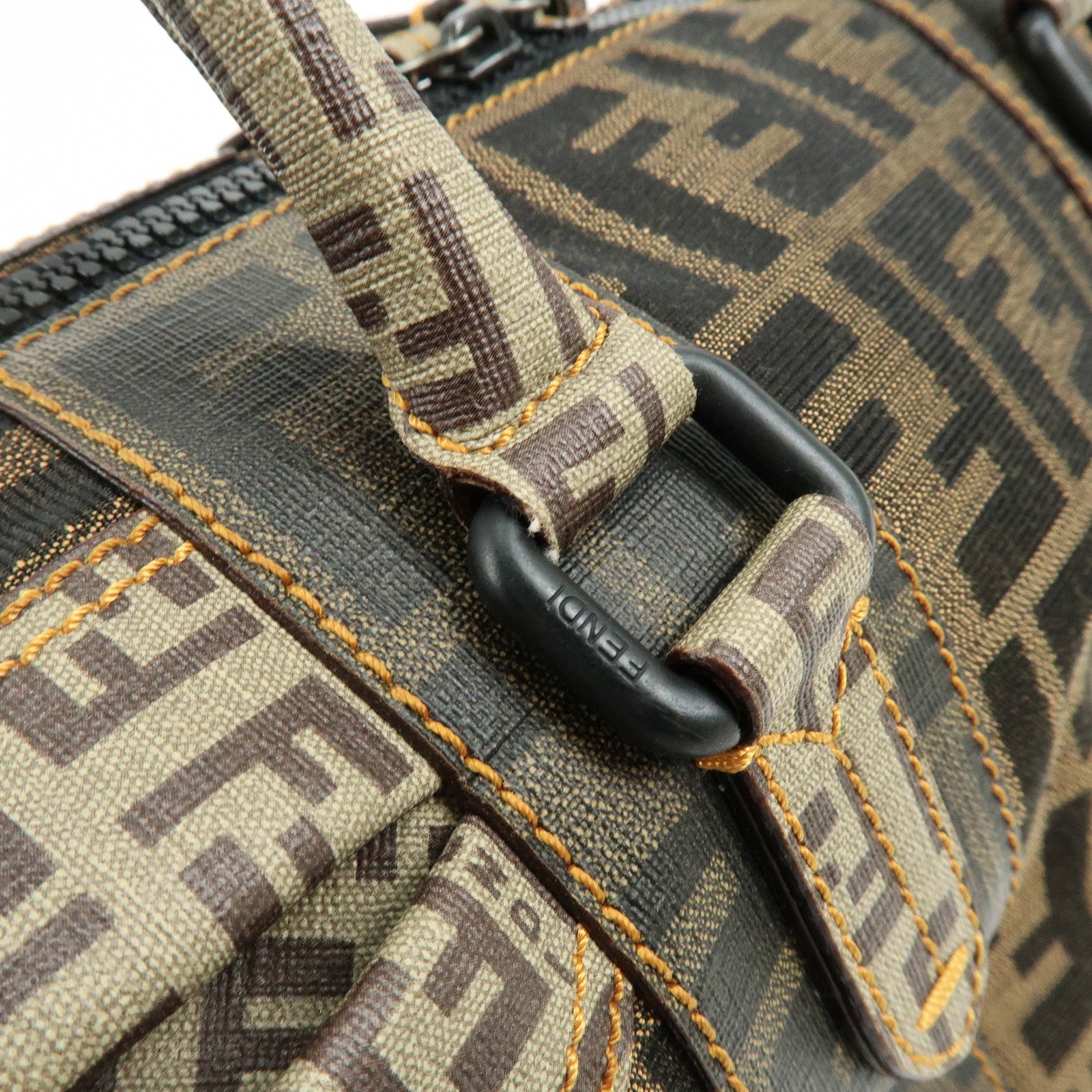 FENDI Zucca Zucchino Canvas PVC Boston Hand Bag Brown 8BL095