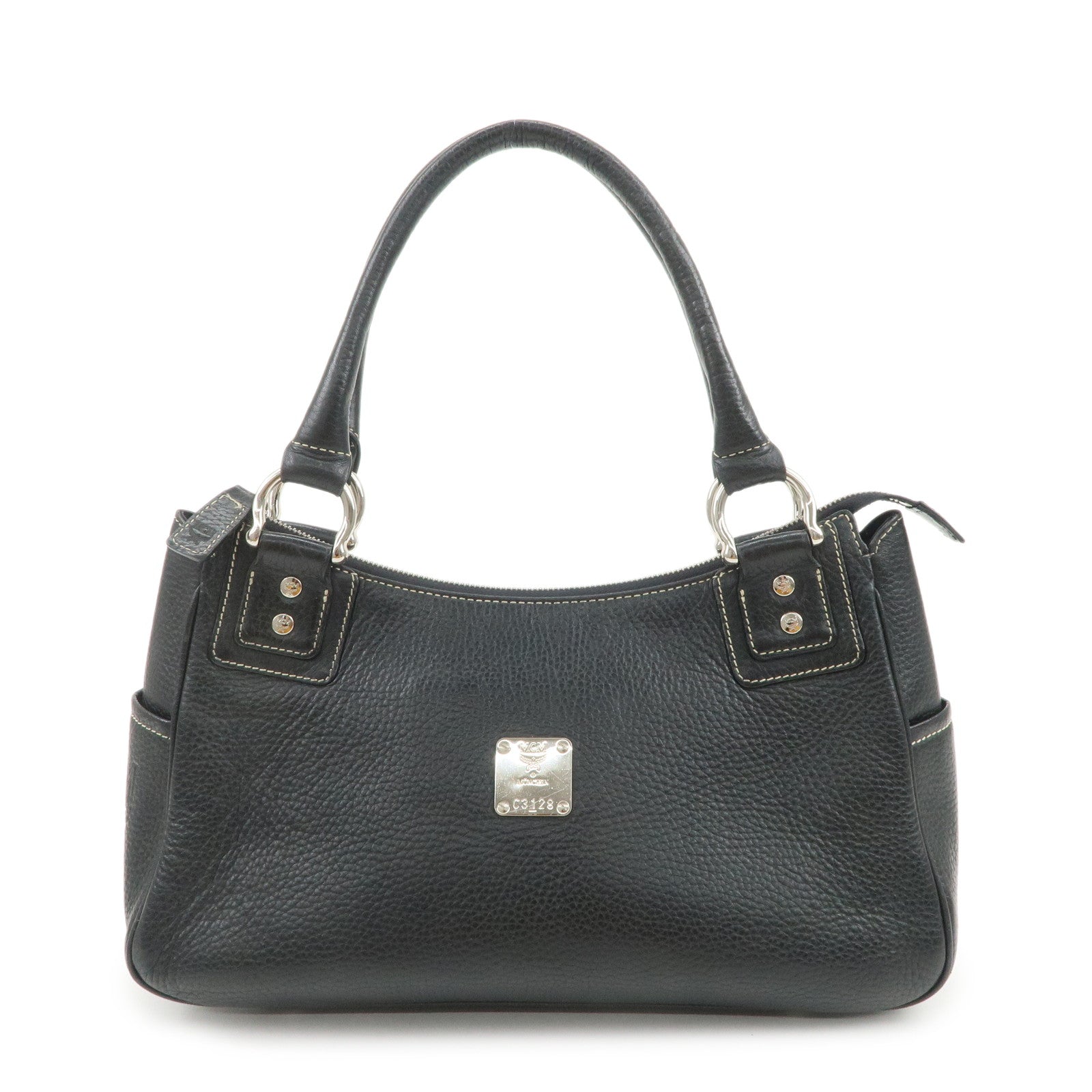 MCM Visetos Logo Leather Shoulder Bag Hand Bag Black