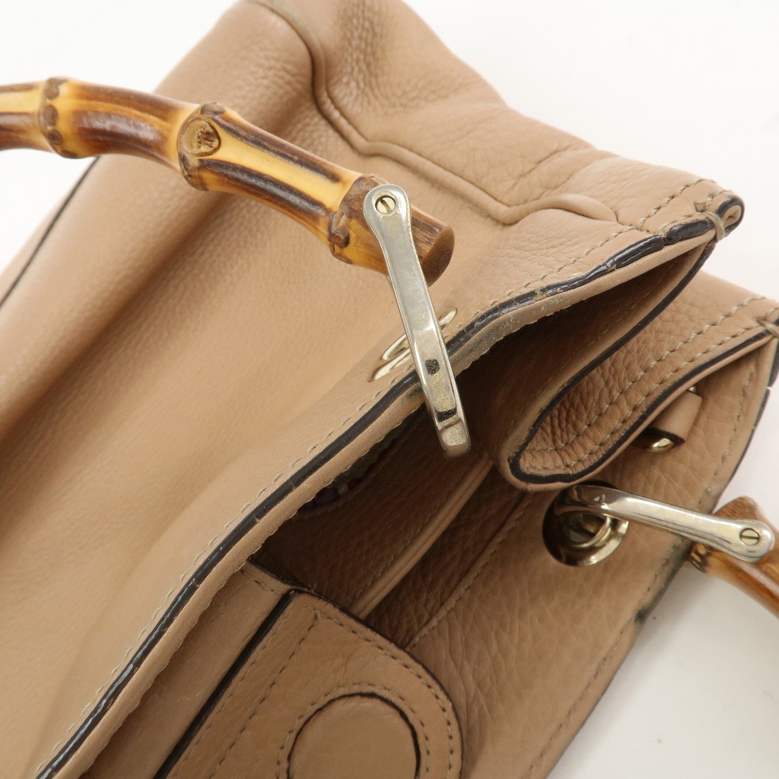 GUCCI Bamboo Leather 2 Way Bag Hand Shoulder Bag Pink Beige 336032