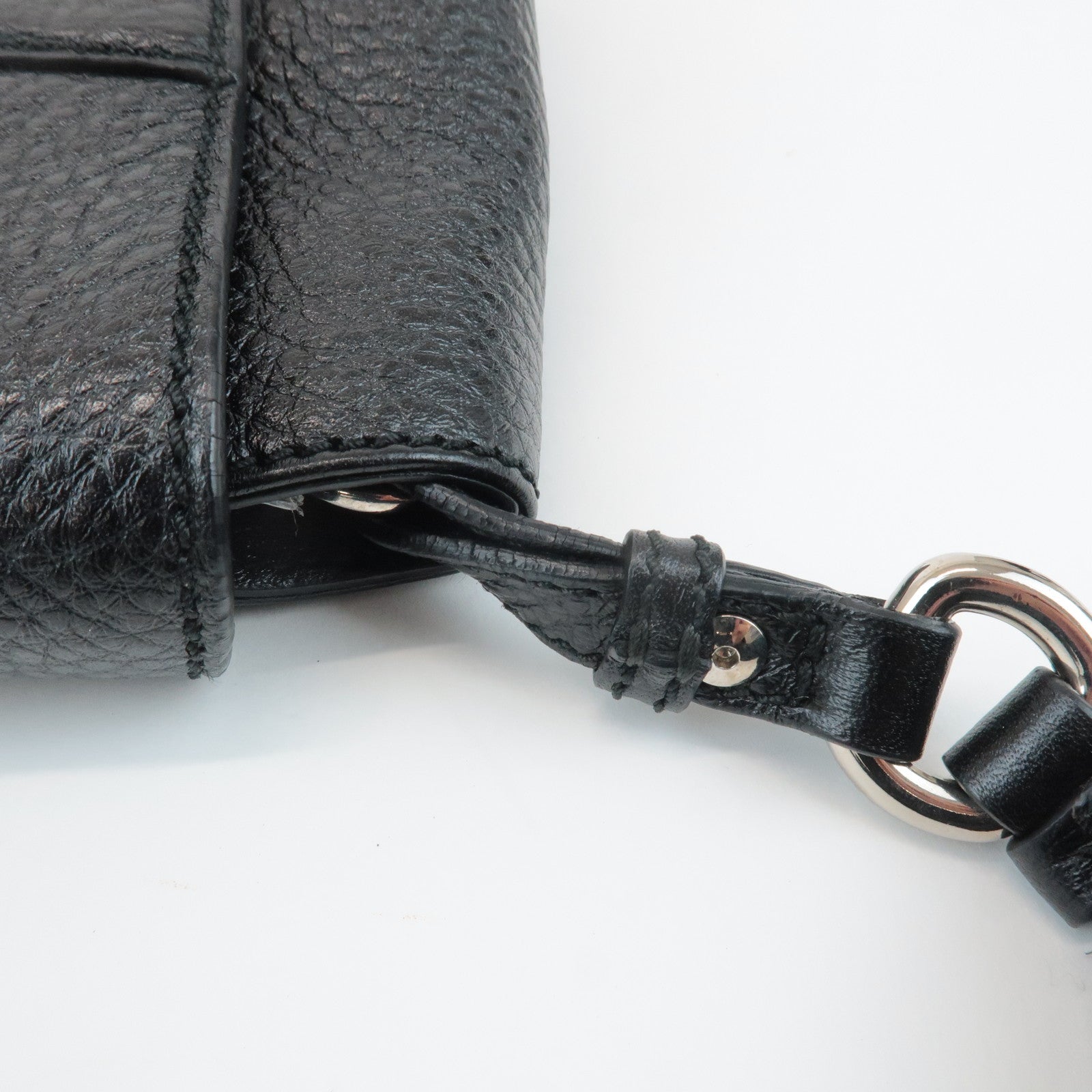 Ferragamo Gancini Leather 3Way Shoulder Bag Hand Bag Black Silver HDW Used