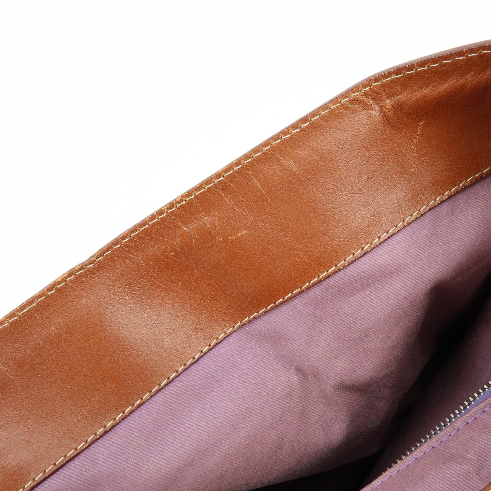 CELINE Flower Canvas Leather Tote Bag Shoulder Bag Brown Natural