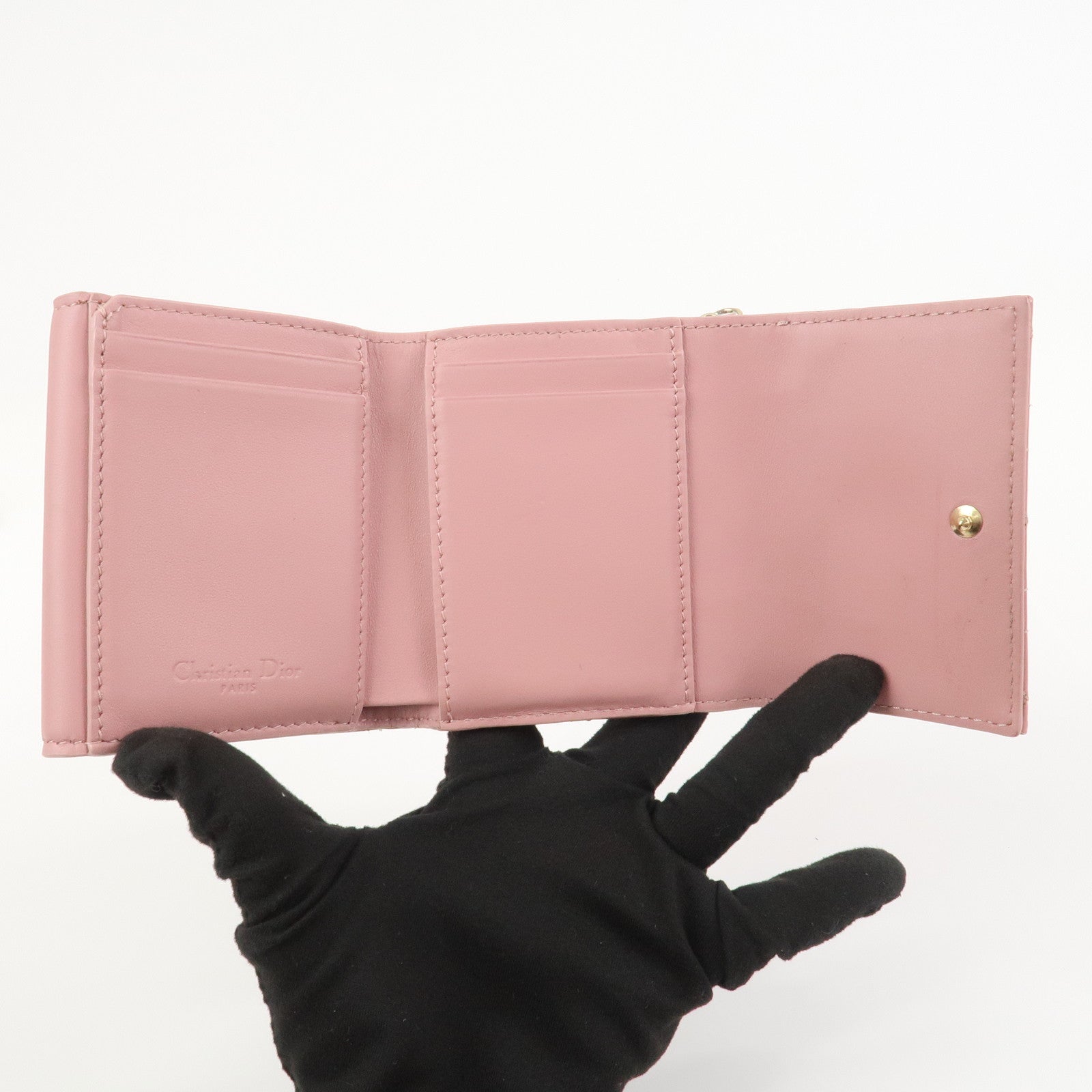 Christian Dior Canage Patent Leather Compact Wallet Pink