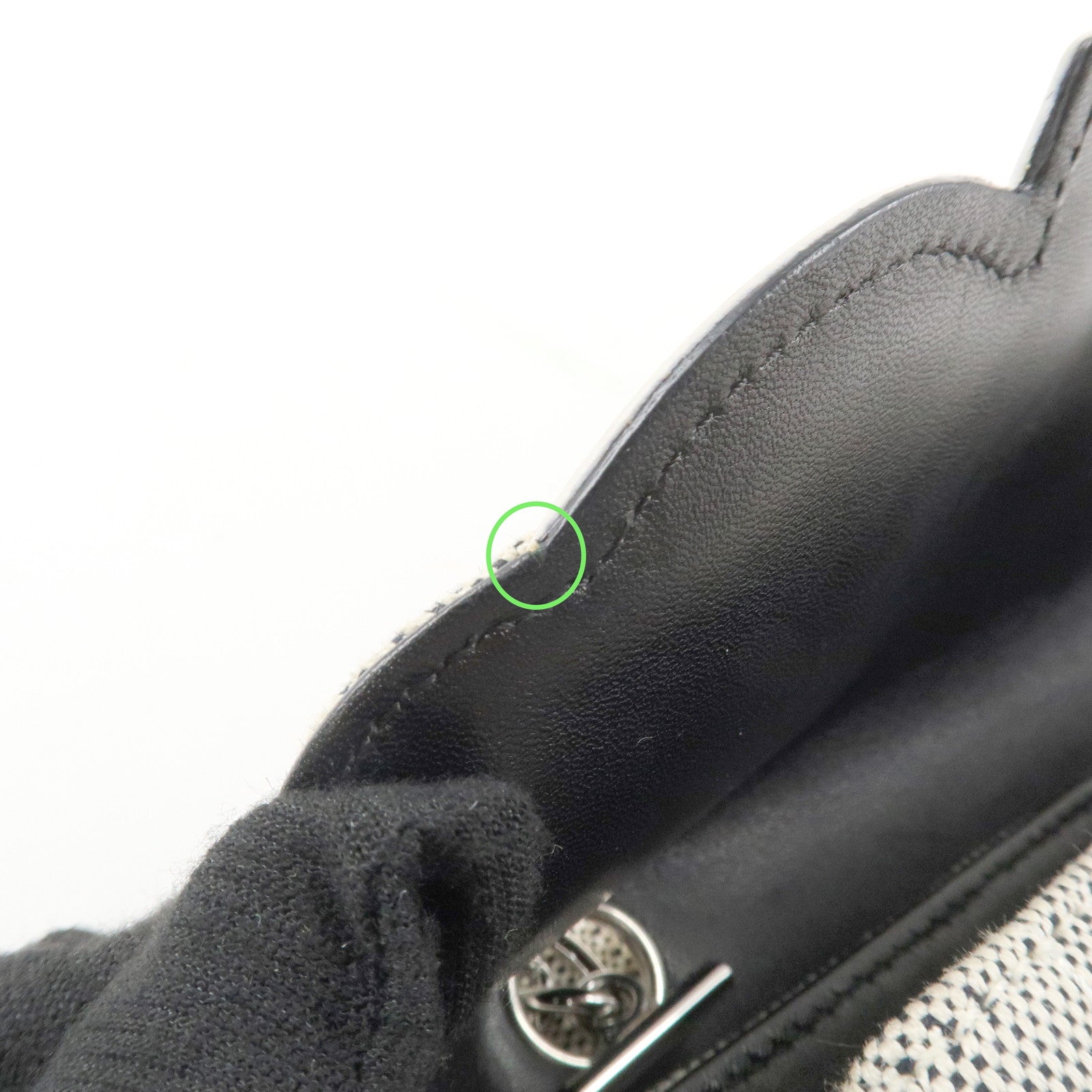 CHANEL COCO Mark Canvas Patent Leather Chain Shoulder Bag Grey Orange Used