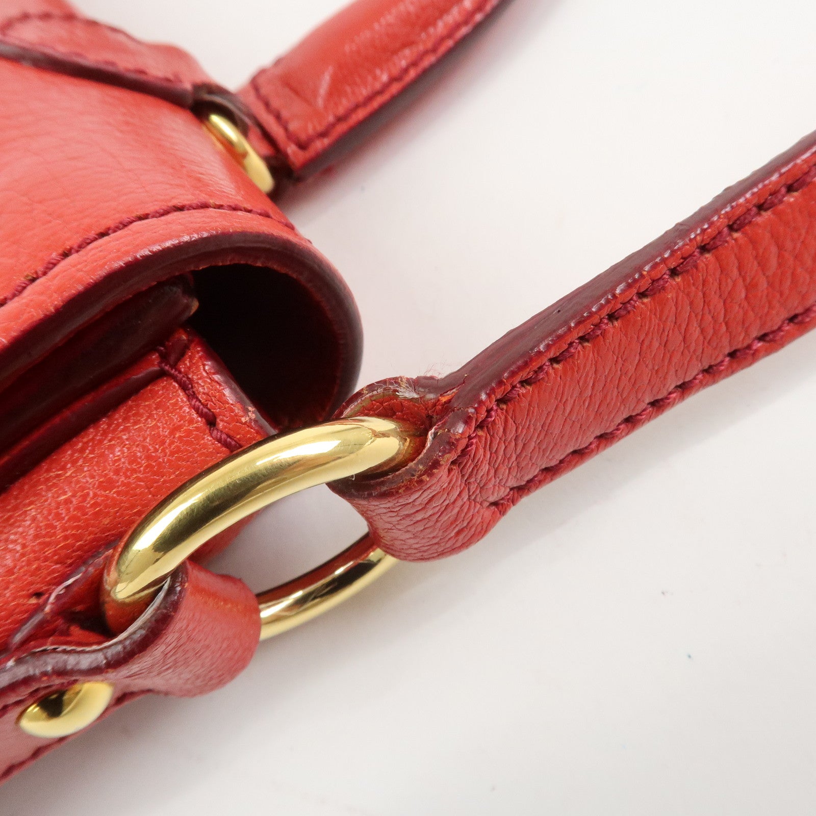 MIU MIU Madras Leather 2Way Bag Hand Bag Shoulder Bag Red RTC460