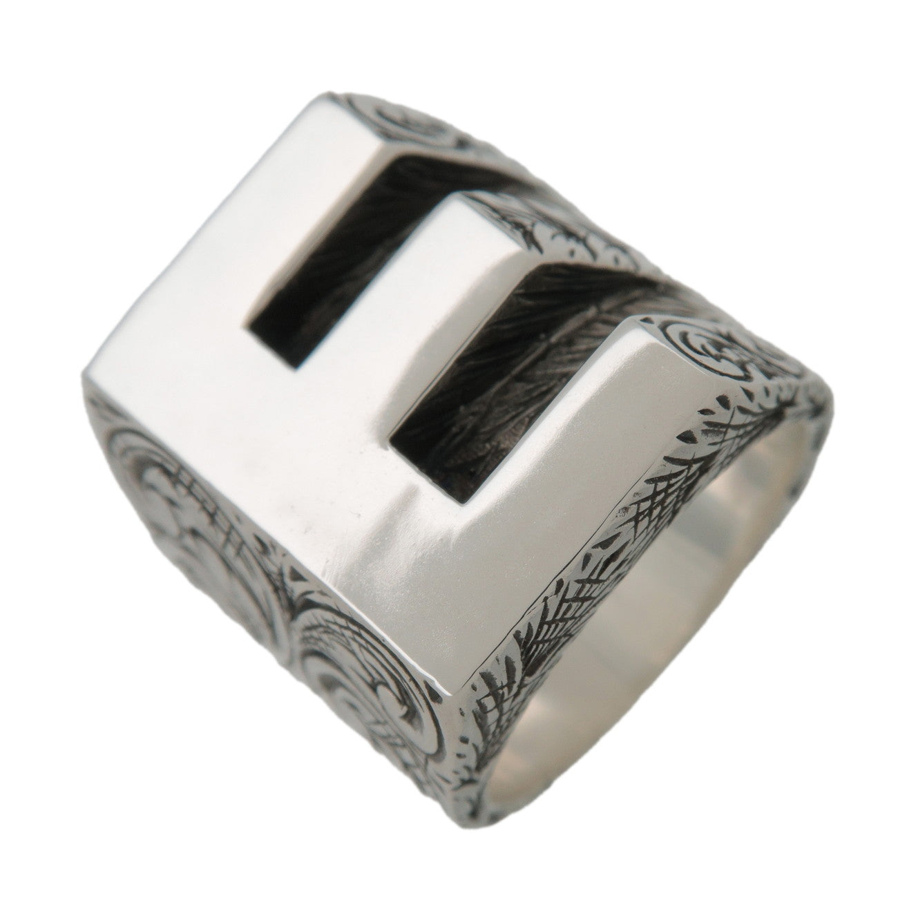 GUCCI Alphabet E Arabesque Ring SV925 Silver #M US7.5 EU56 HK17