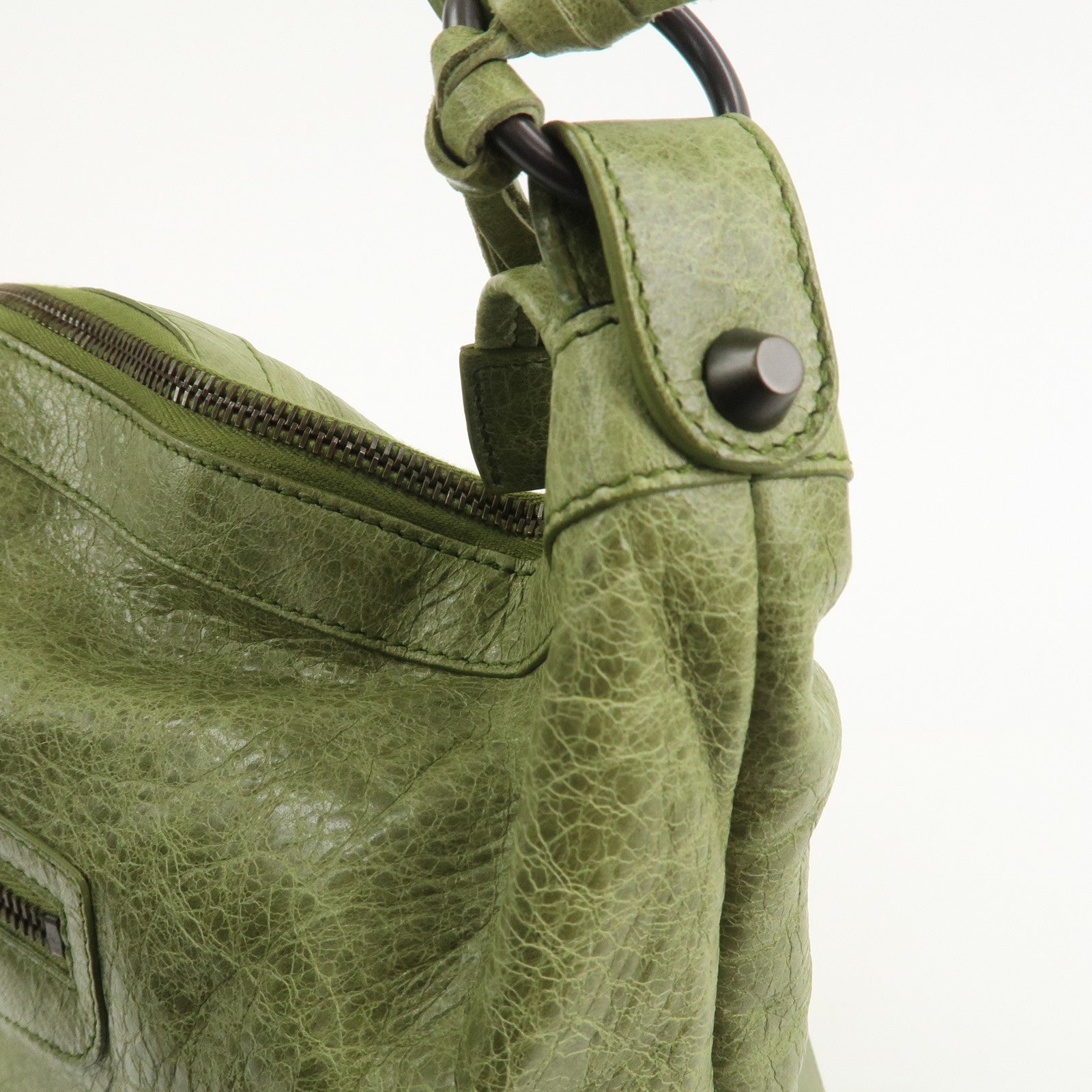 BALENCIAGA Leather The Day Shoulder Bag Green 140442