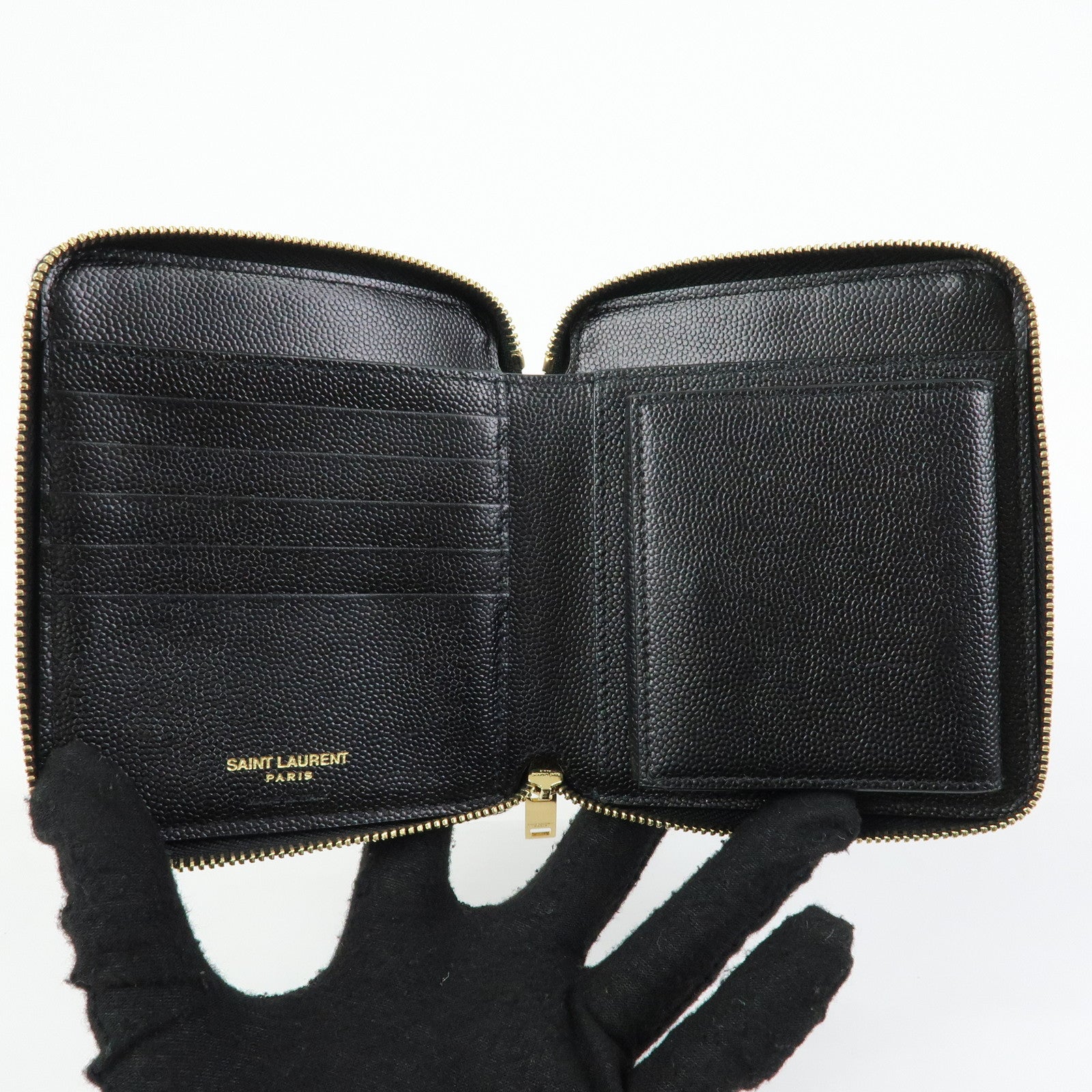 SAINT LAURENT PARIS Cassandra Leather Compact Wallet Black