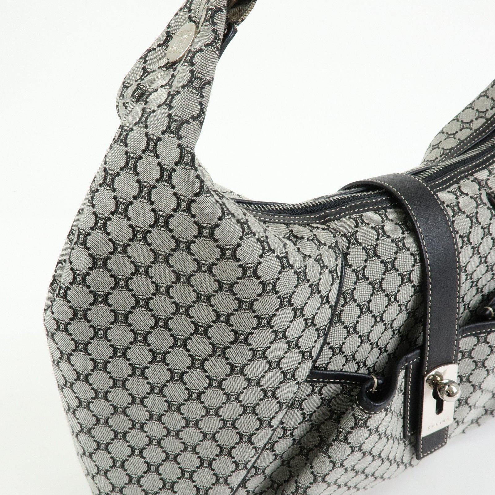 CELINE Macadam Canvas Leather Shoulder Bag Grey Black