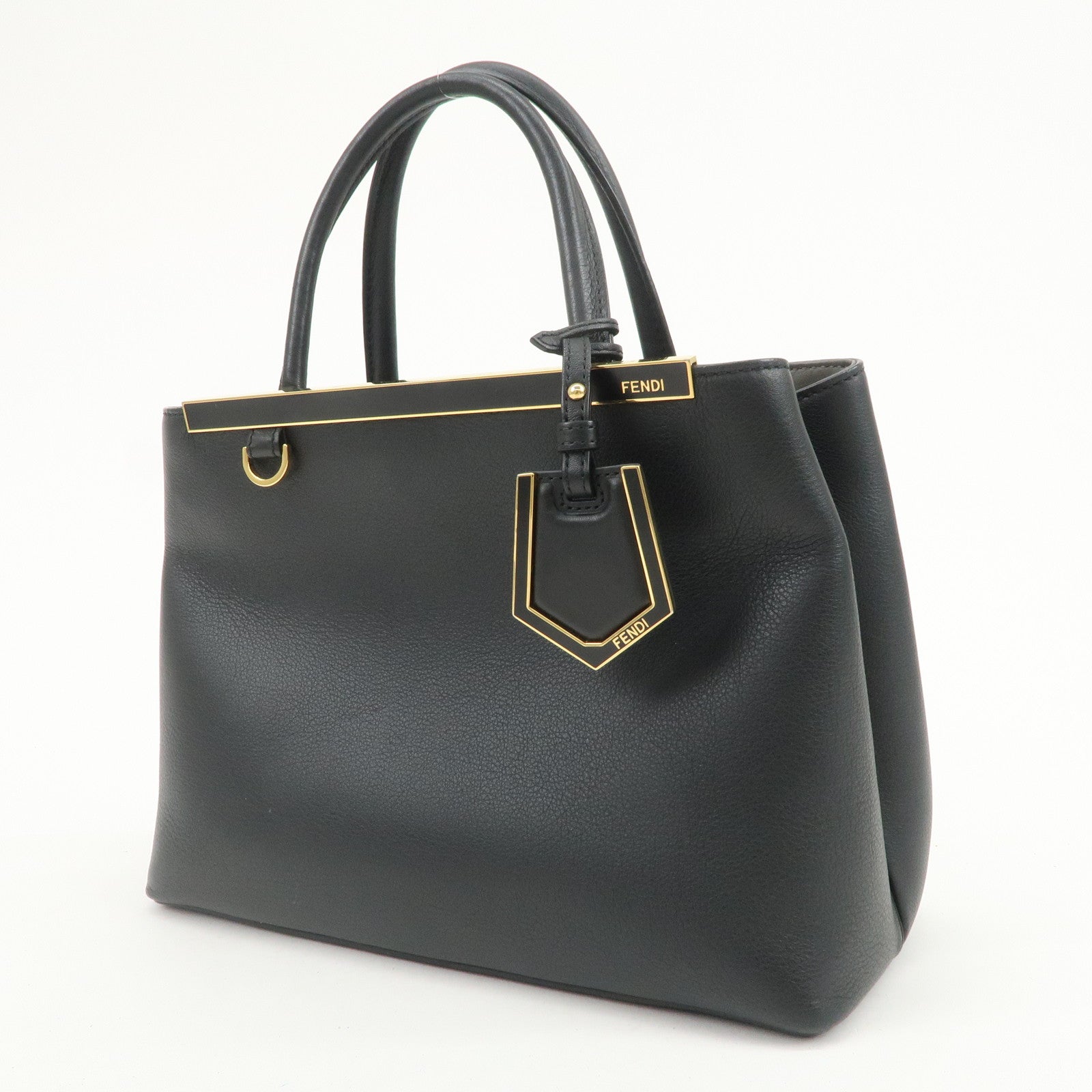 FENDI Petit 2Jours Leather 2Way Bag Hand Bag Black 8BH253