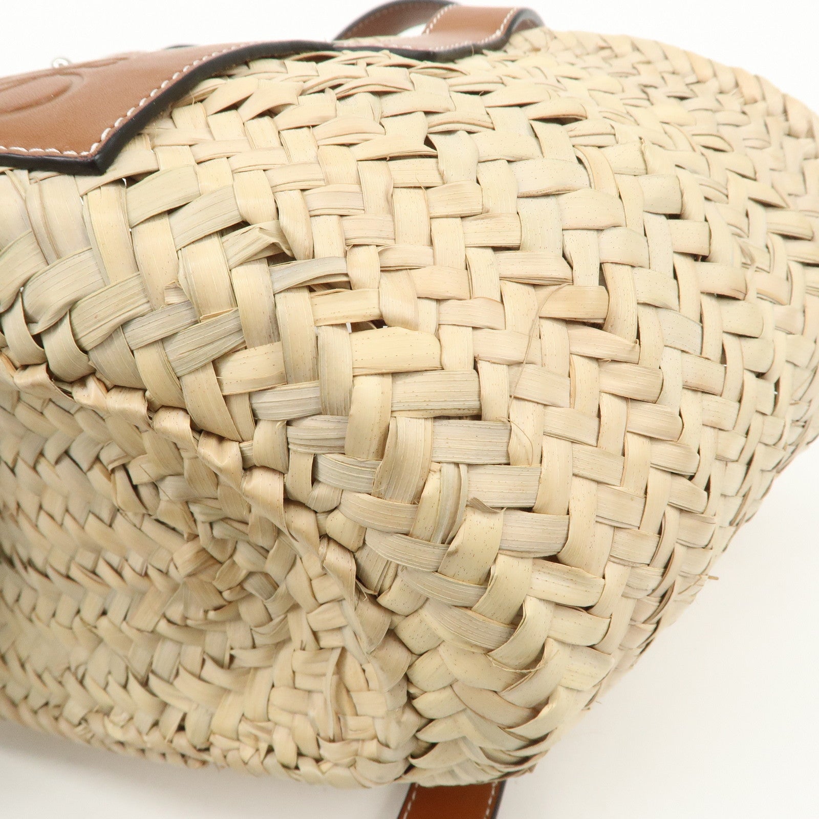 LOEWE Anagram Raffia Leather Basket Bag Hand Bag Natural Brown 2435