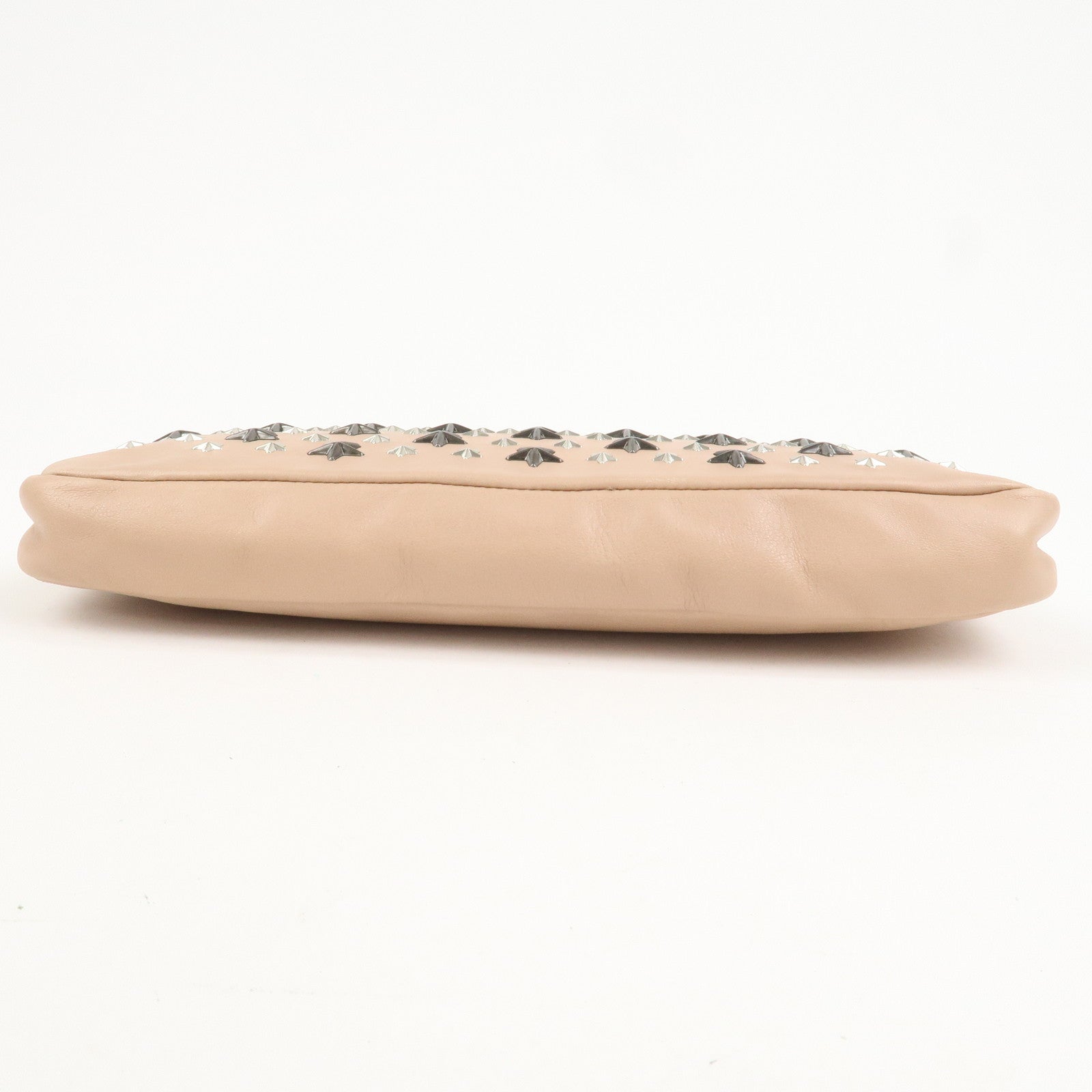 JIMMY CHOO Studs Leather Clutch Bag Hand Bag Pink Beige