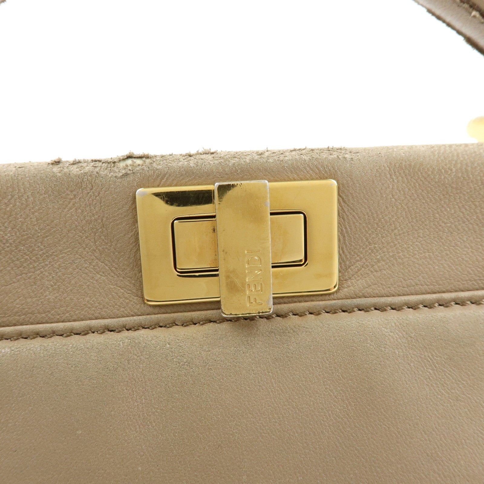 FENDI Mini Peekaboo Leather 2Way Shoulder Bag Hand Bag Beige 8BN244