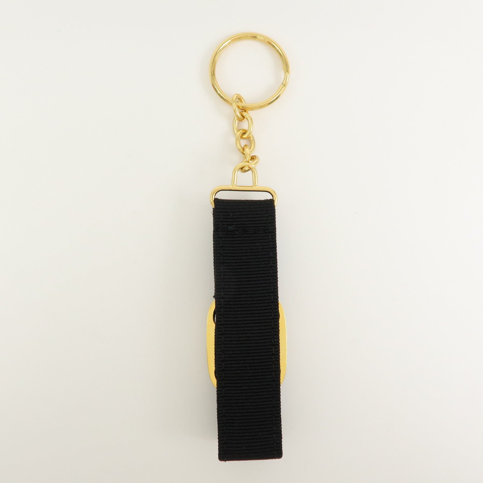 Ferragamo Vara Ribbon Metal Canvas Bag Charm Key Holder Black