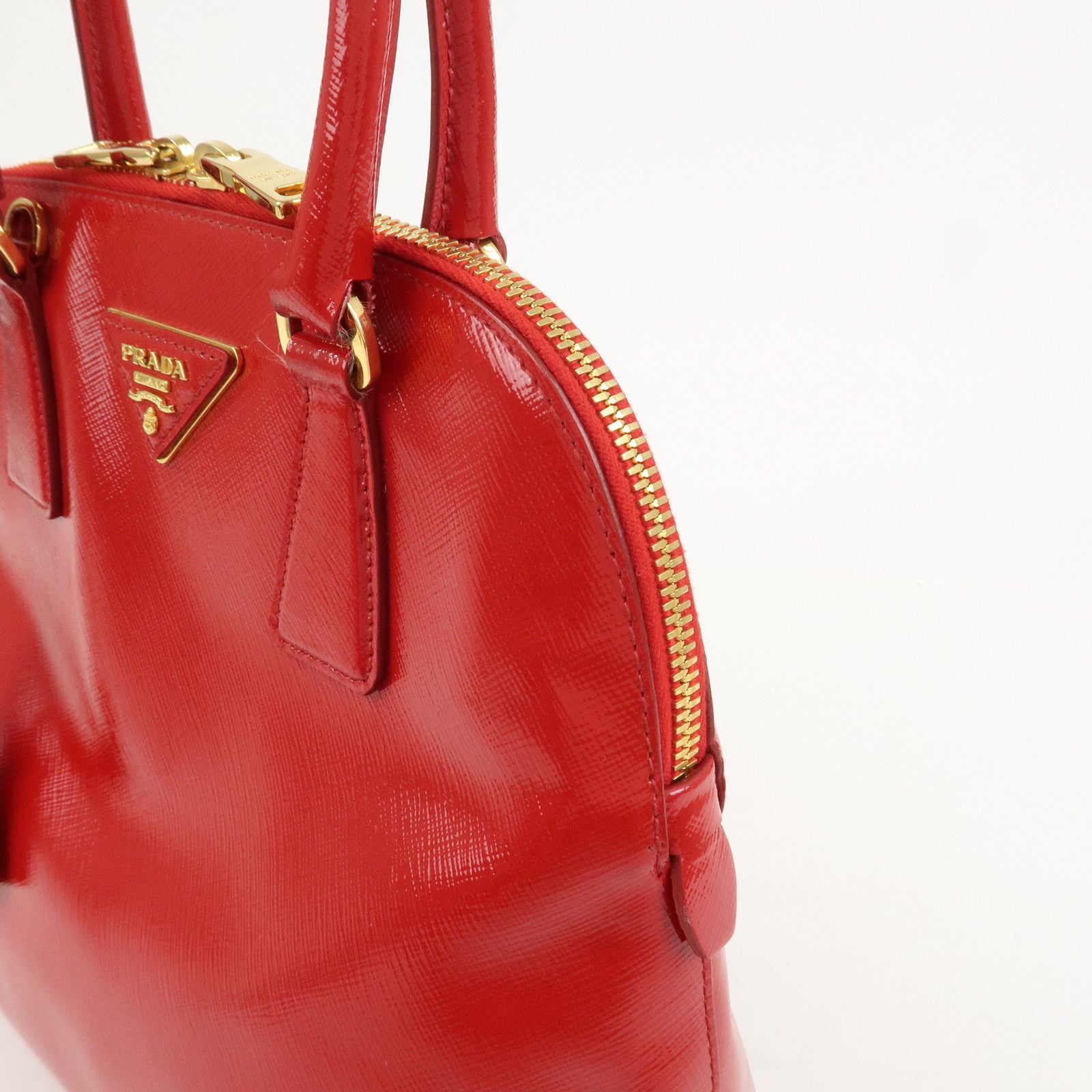 PRADA Logo Patent Leather 2Way Bag Shoulder Bag Hand Bag Red BL0909