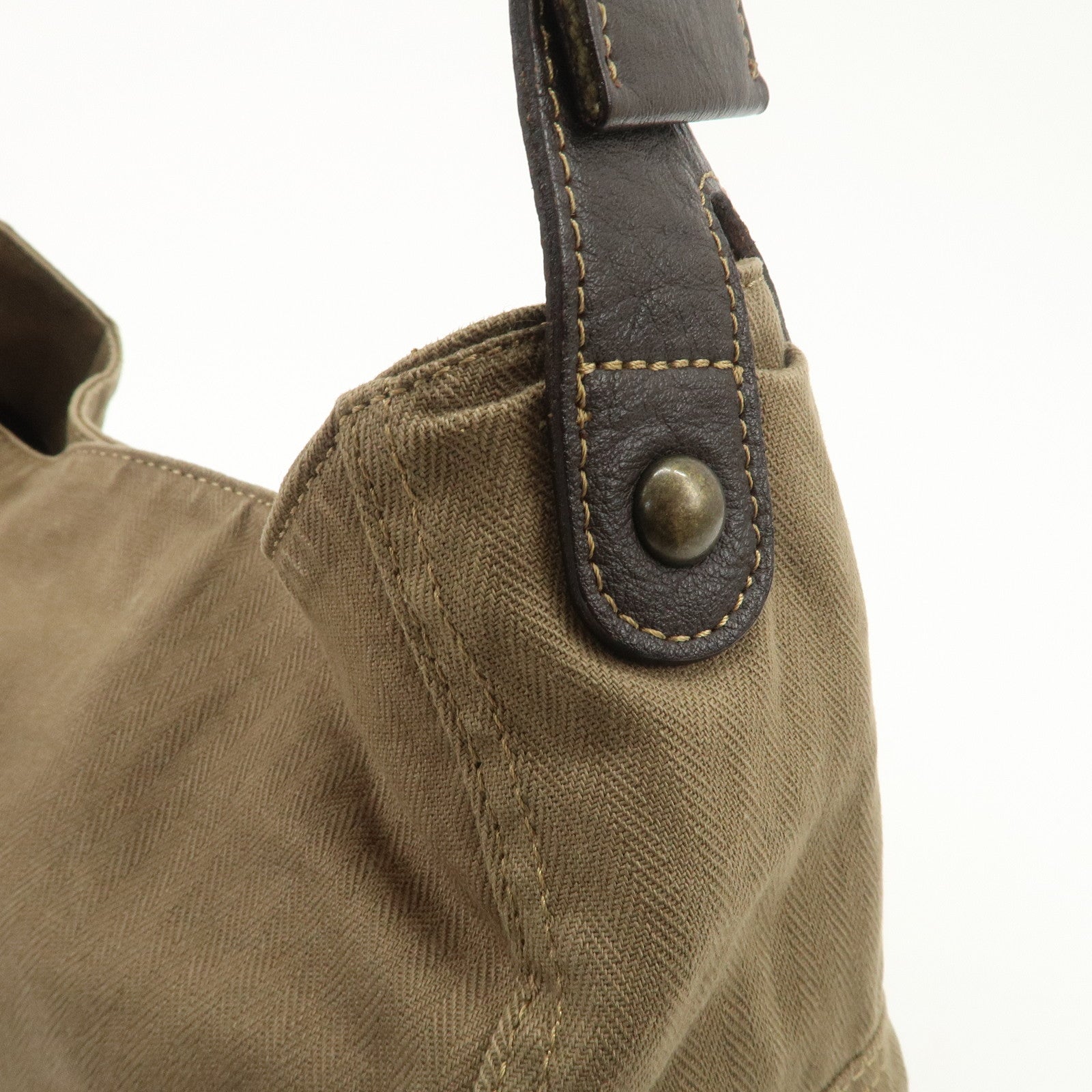 BURBERRY Canvas Leather London Blue Label Shoulder Bag Khaki Brown Used