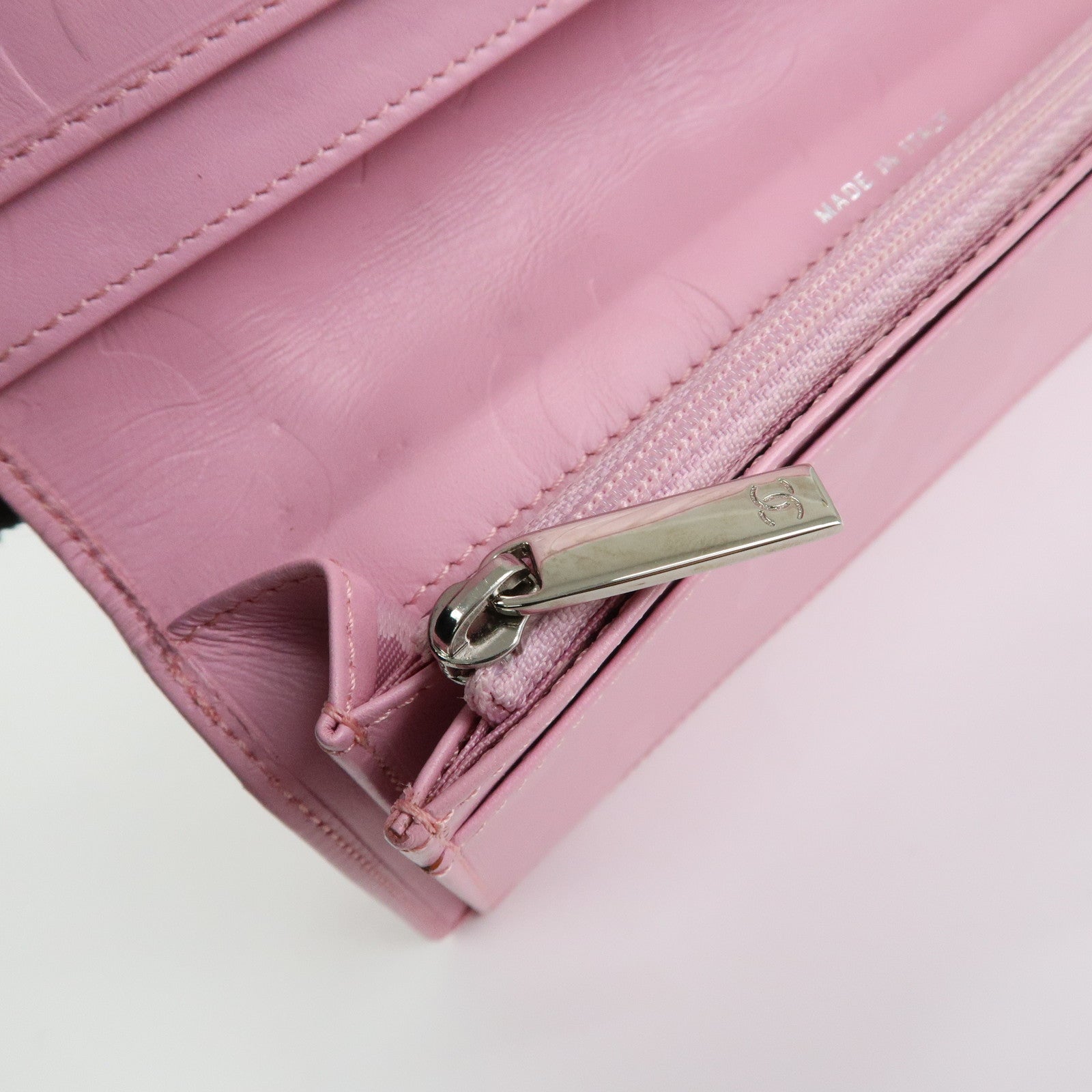 CHANEL Cambon Line COCO Mark Lambskin Long Wallet Pink A26717