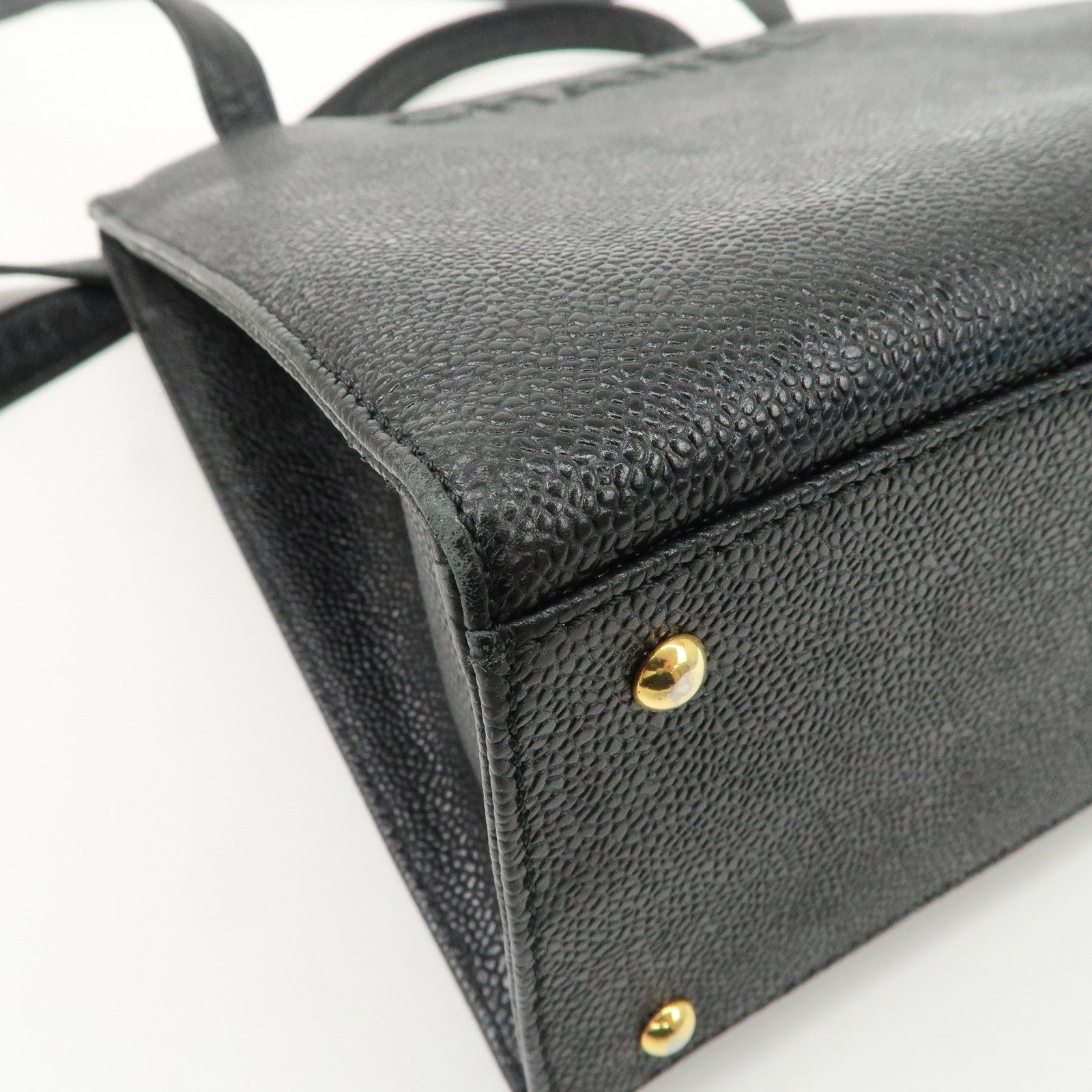 CHANEL Caviarskin Tote Bag Shoulder Bag Black Gold HDW Used