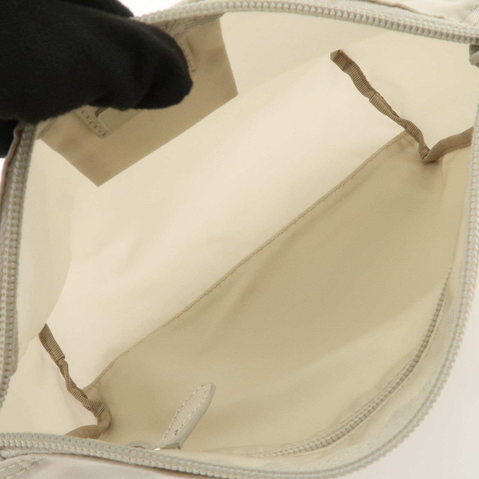 PRADA Triangle Logo Nylon Cosmetic Pouch Makeup Bag Ivory 1NA012