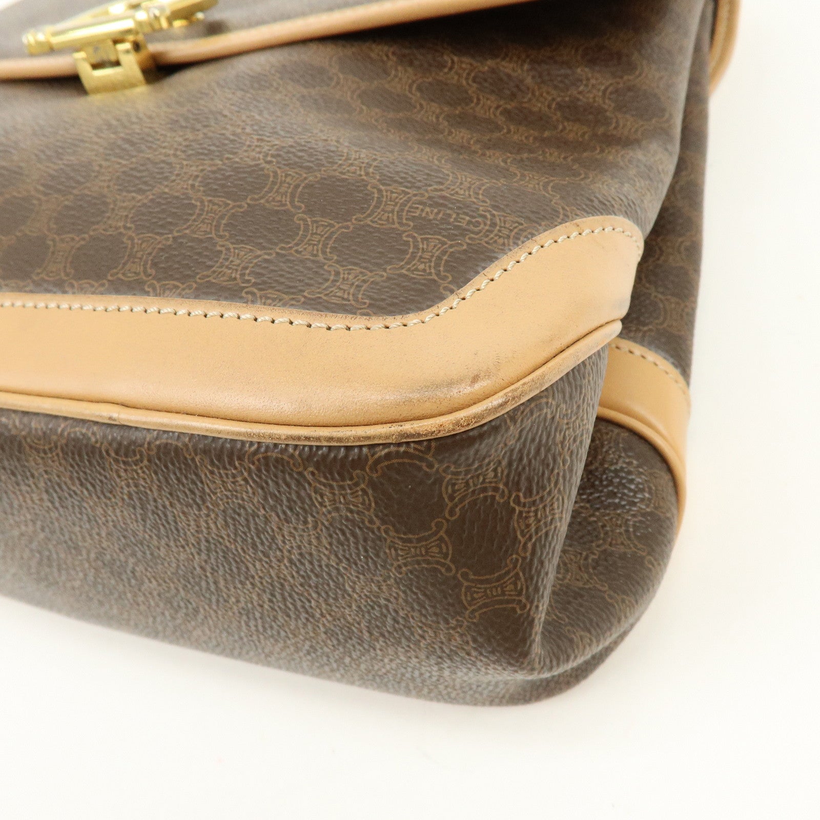 CELINE Macadam PVC Leather Hand Bag Brown Beige