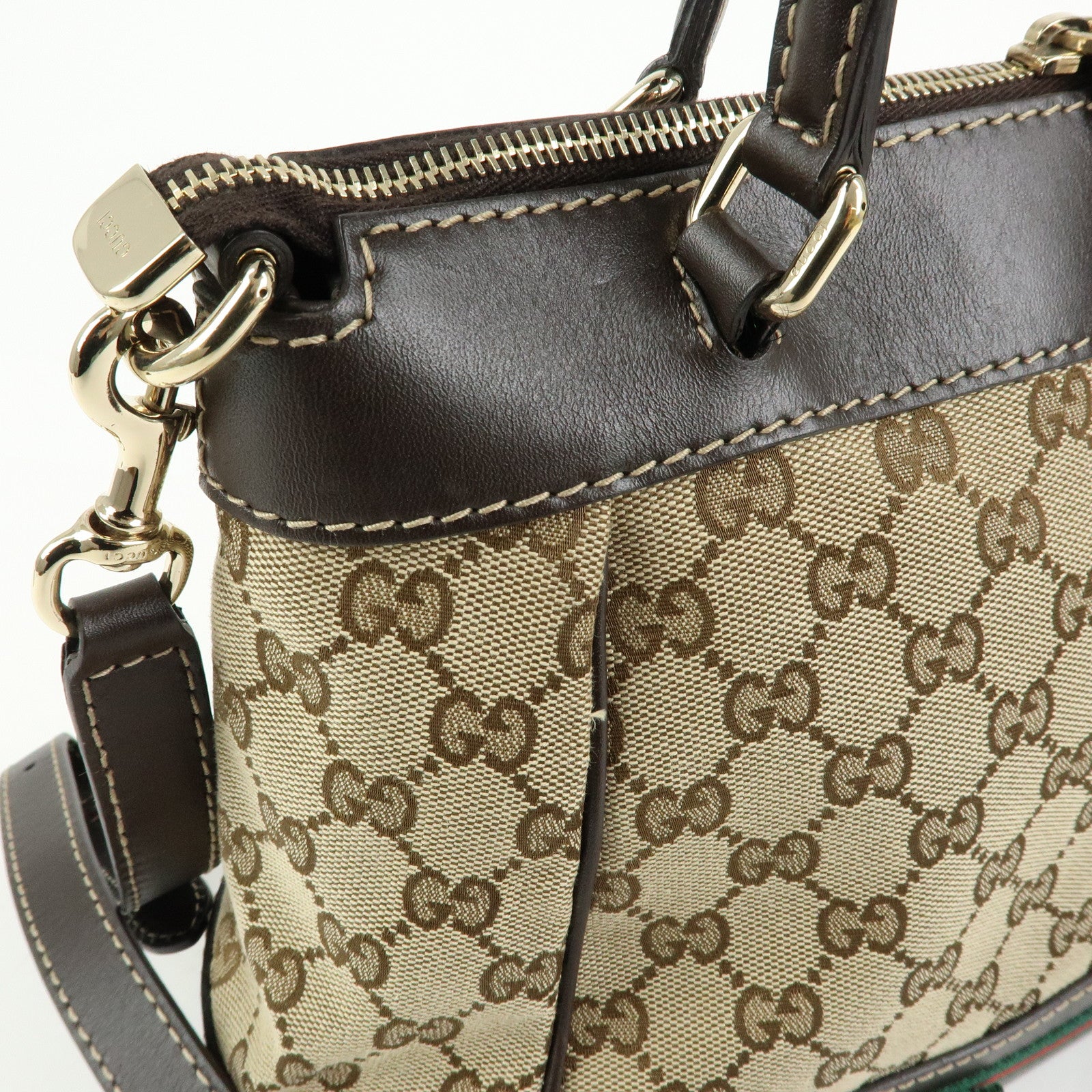 GUCCI Mayfair GG Canvas Leather Hand Bag Beige Brown 269894