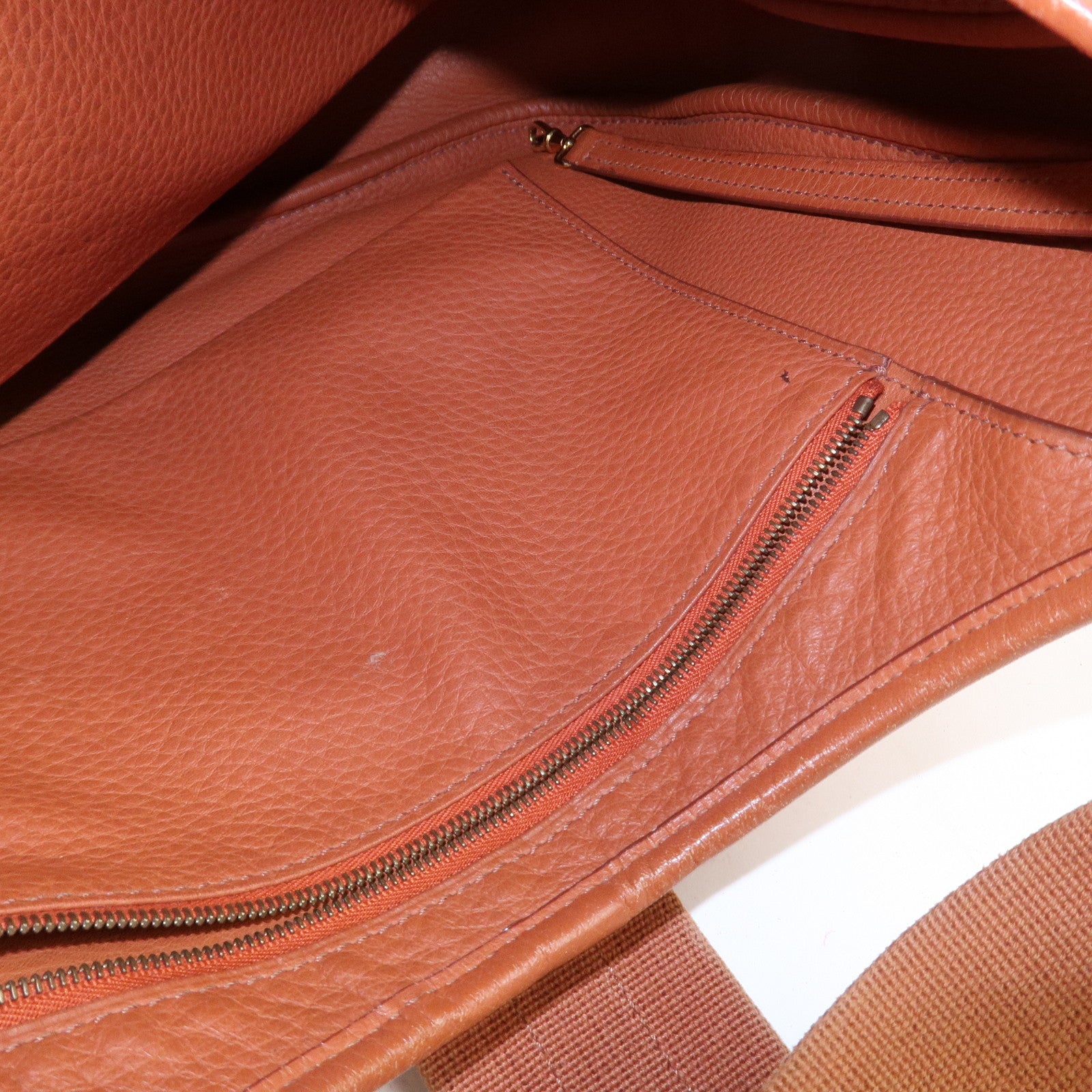 HERMES Toile Ash Leather □B Stamped Sac Shoulder Bag Brown