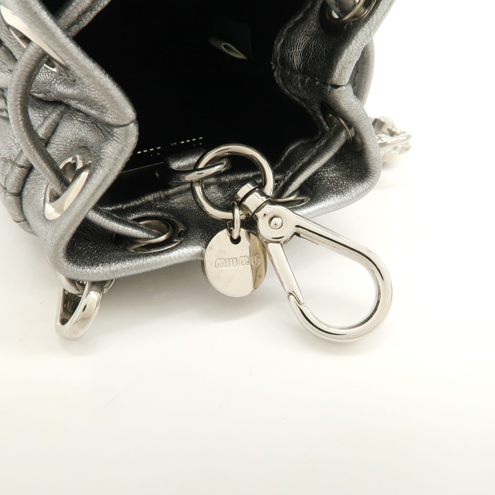 MIU MIU Matelasse Micro Baguette Chain Shoulder Bag Silver 5TT128