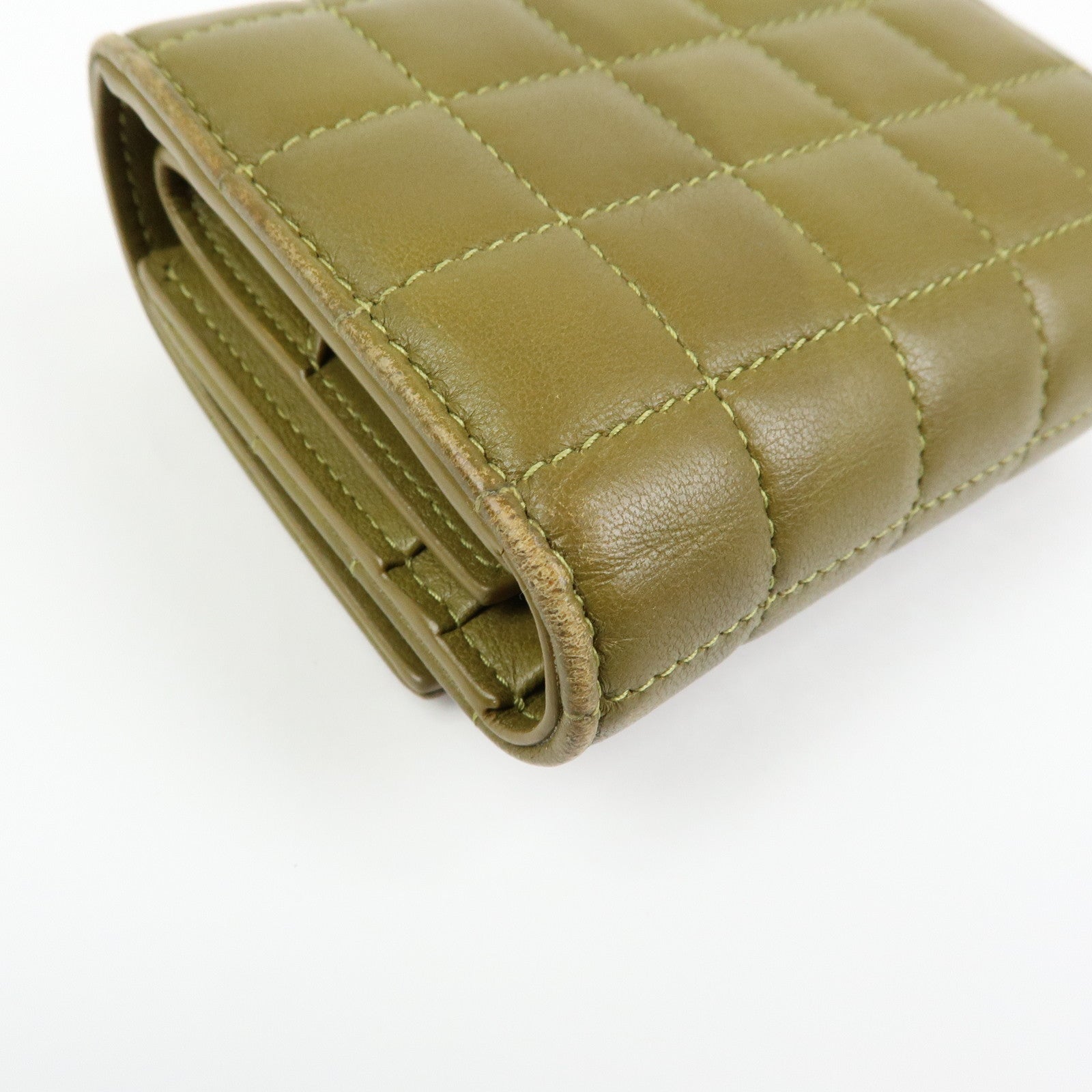 SAINT LAURENT PARIS Cassandra Leather Tri-Fold Wallet Khaki