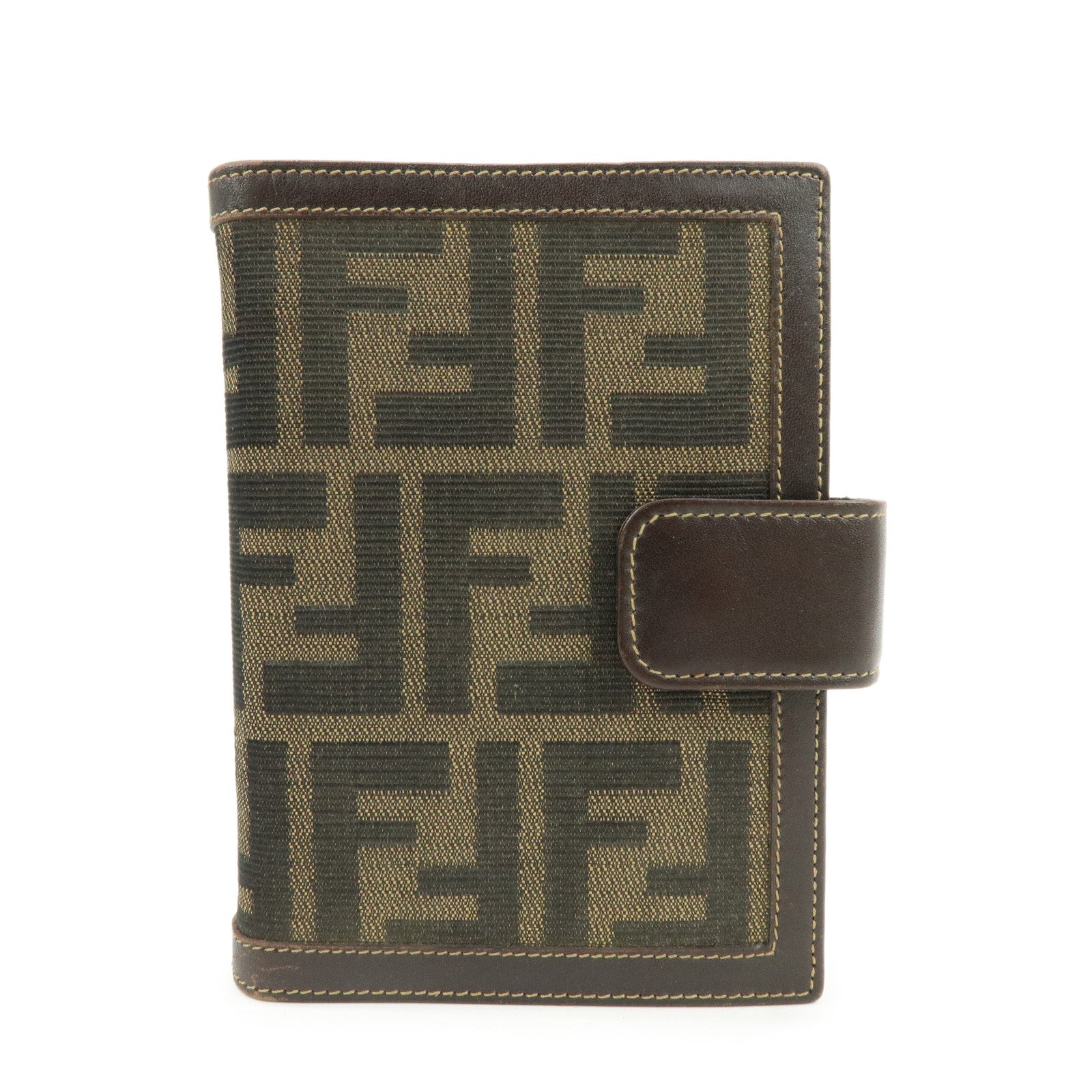 FENDI Zucca Canvas Leather Agenda Planner Cover Brown Black 30153