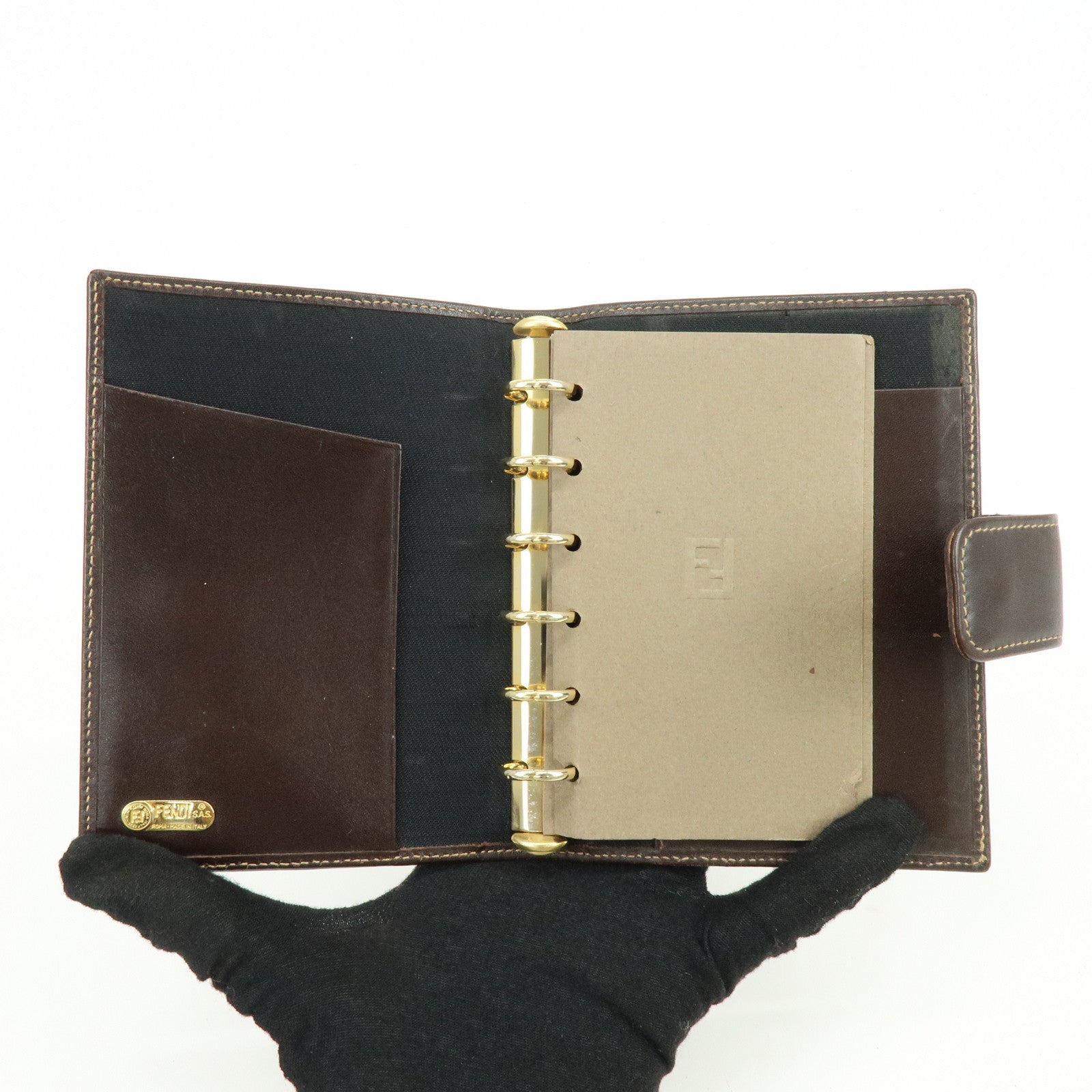 FENDI Zucca Canvas Leather Agenda Planner Cover Brown Black 30153