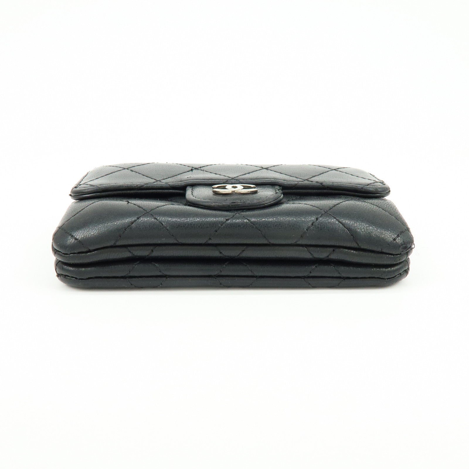 CHANEL Matelasse Lamb Skin Card Case Coin Case Black AP0214