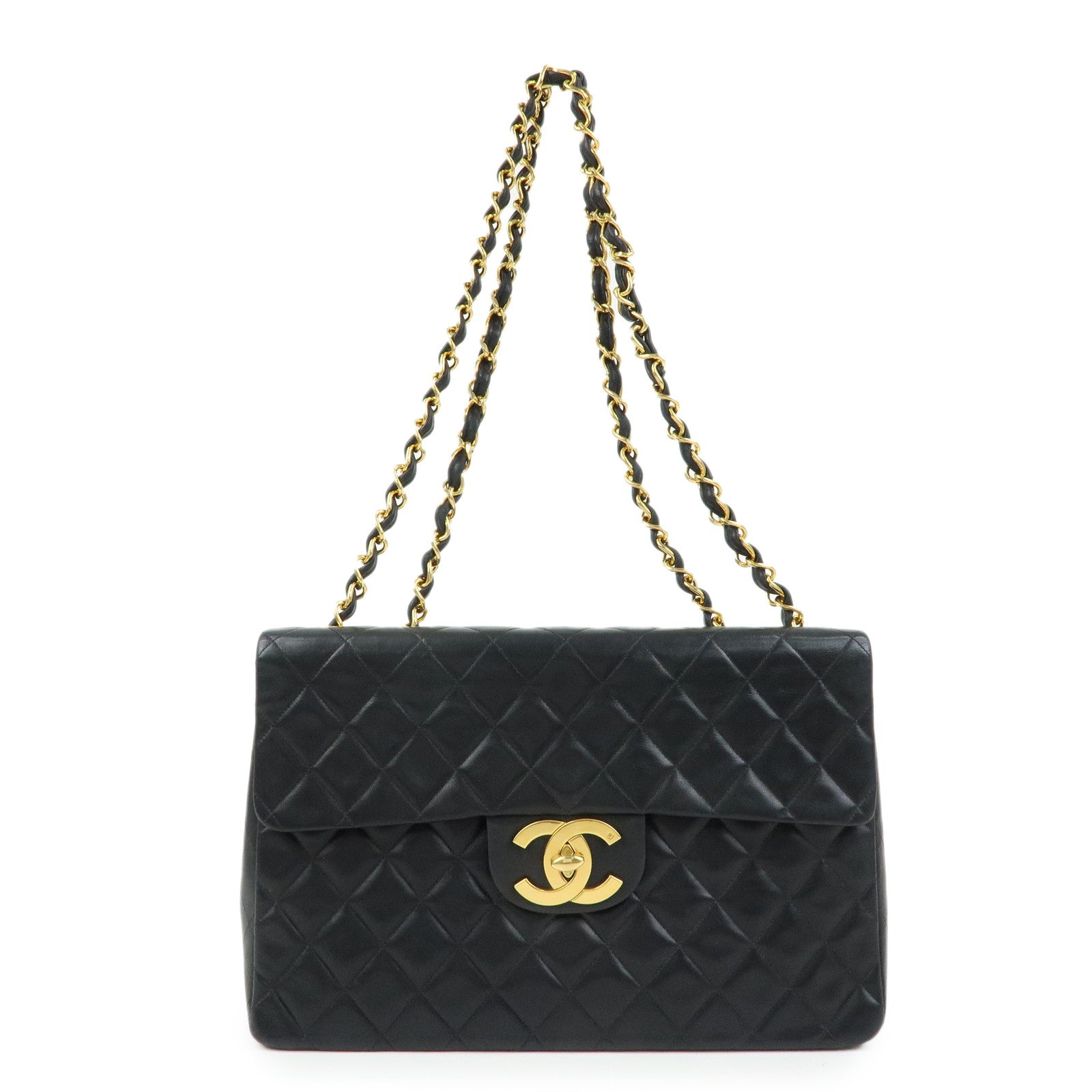 CHANEL Jumbo Matelasse 34 Lamb Skin Chain Shoulder Bag Black A01094