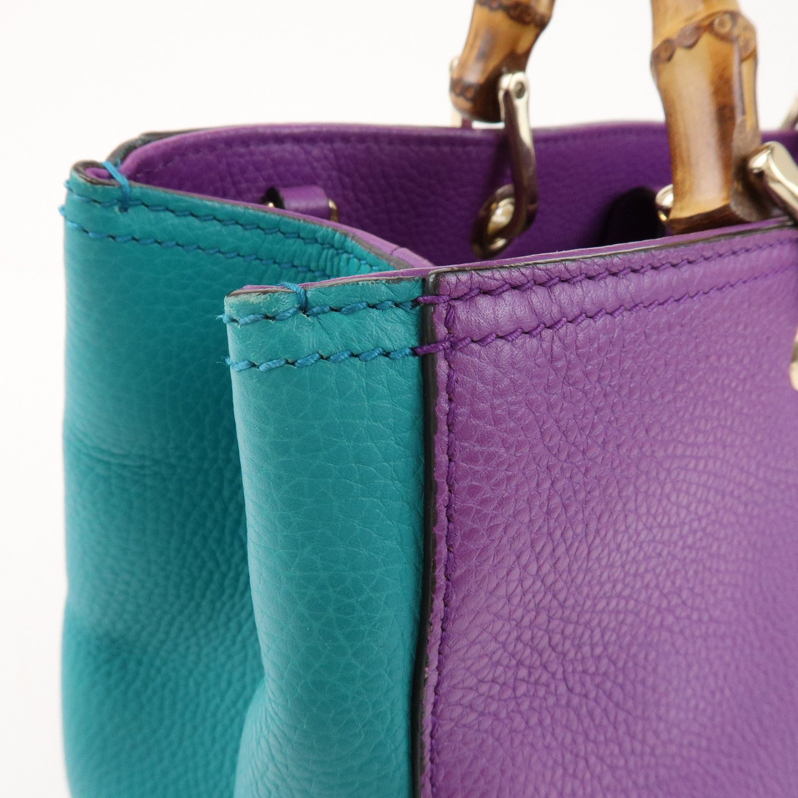 GUCCI Bamboo Shopper Medium 2Way Shoulder Bag Purple Blue 323660