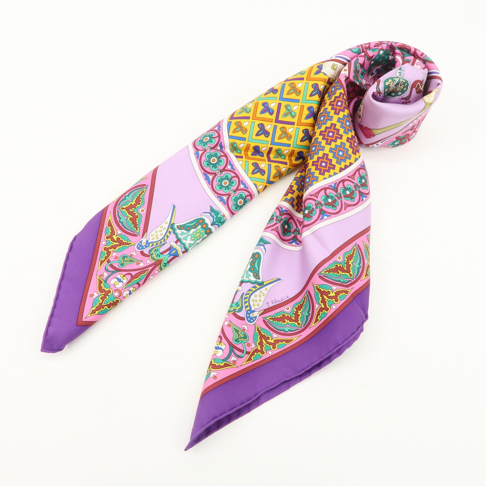 HERMES Carre 90 Silk 100% Scarf CIELS BYZANTINS Purple Multicolor Used