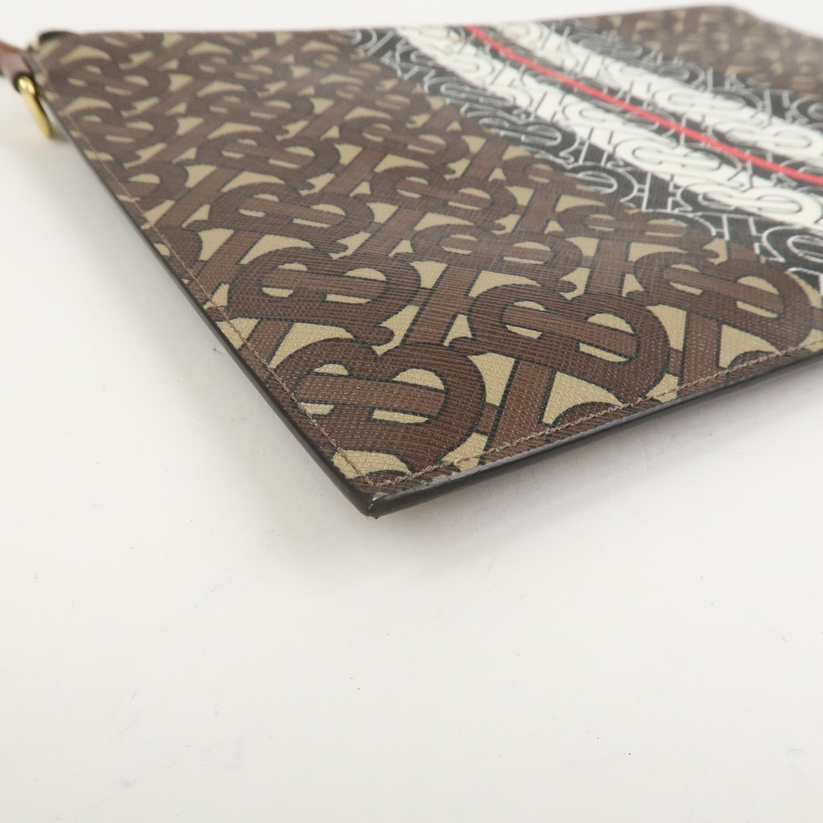 BURBERRY Monogram E Canvas Clutch Bag Pouch Brown