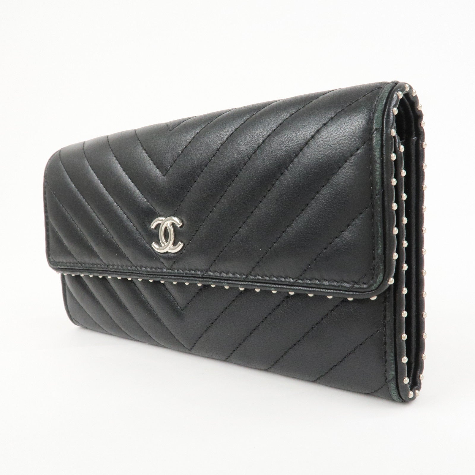 CHANEL COCO Mark V Stitch Leather Flap Long Wallet Black A81217