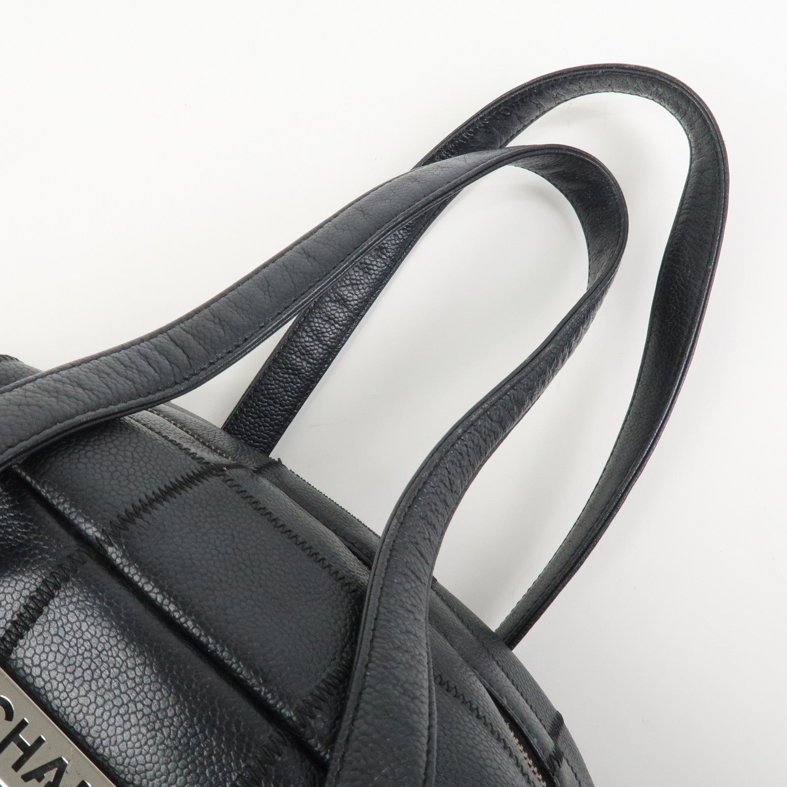 CHANEL Chocolate Bar Caviarskin Boston Bag Hand Bag Black A28023