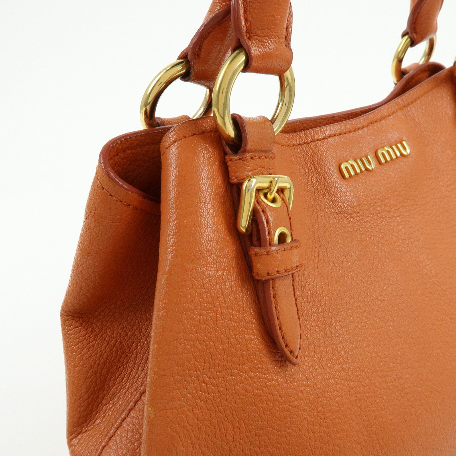 MIU MIU Madras Leather 2Way Shoulder Bag Hand Bag Orange RN0886